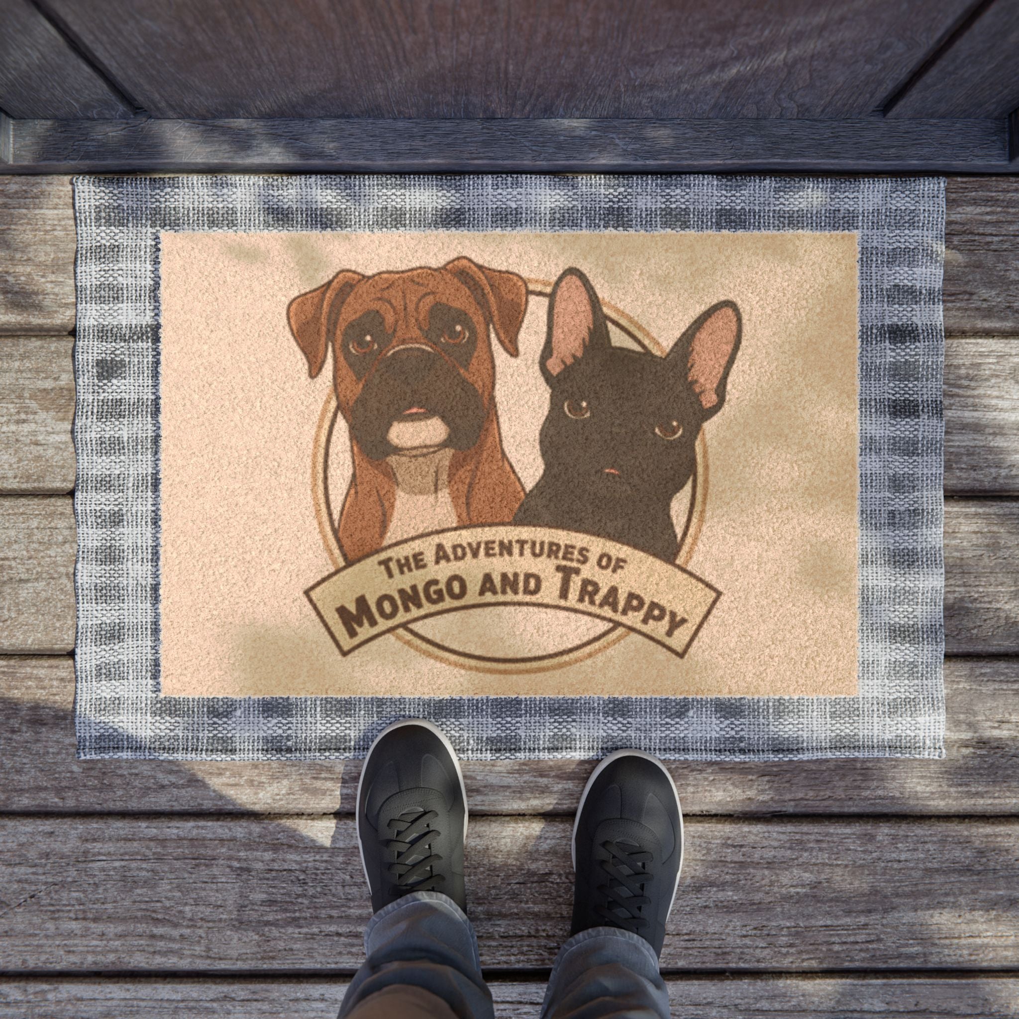 Doormat — "The Adventures of Mongo and Trappy" Pet Portrait Welcome Mat