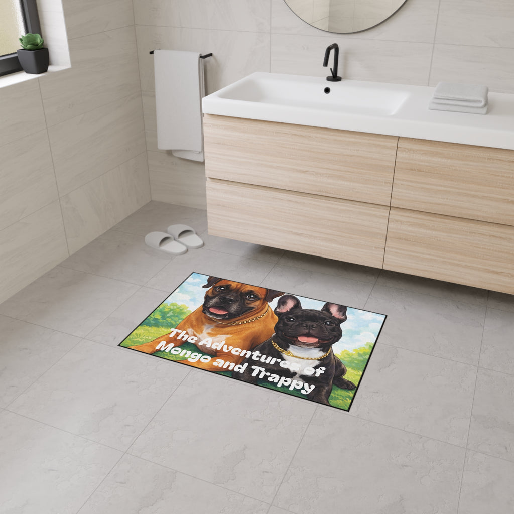 Personalized Dog Floor Mat — "The Adventures of Mongo and Trappy" Heavy-Duty Welcome Mat