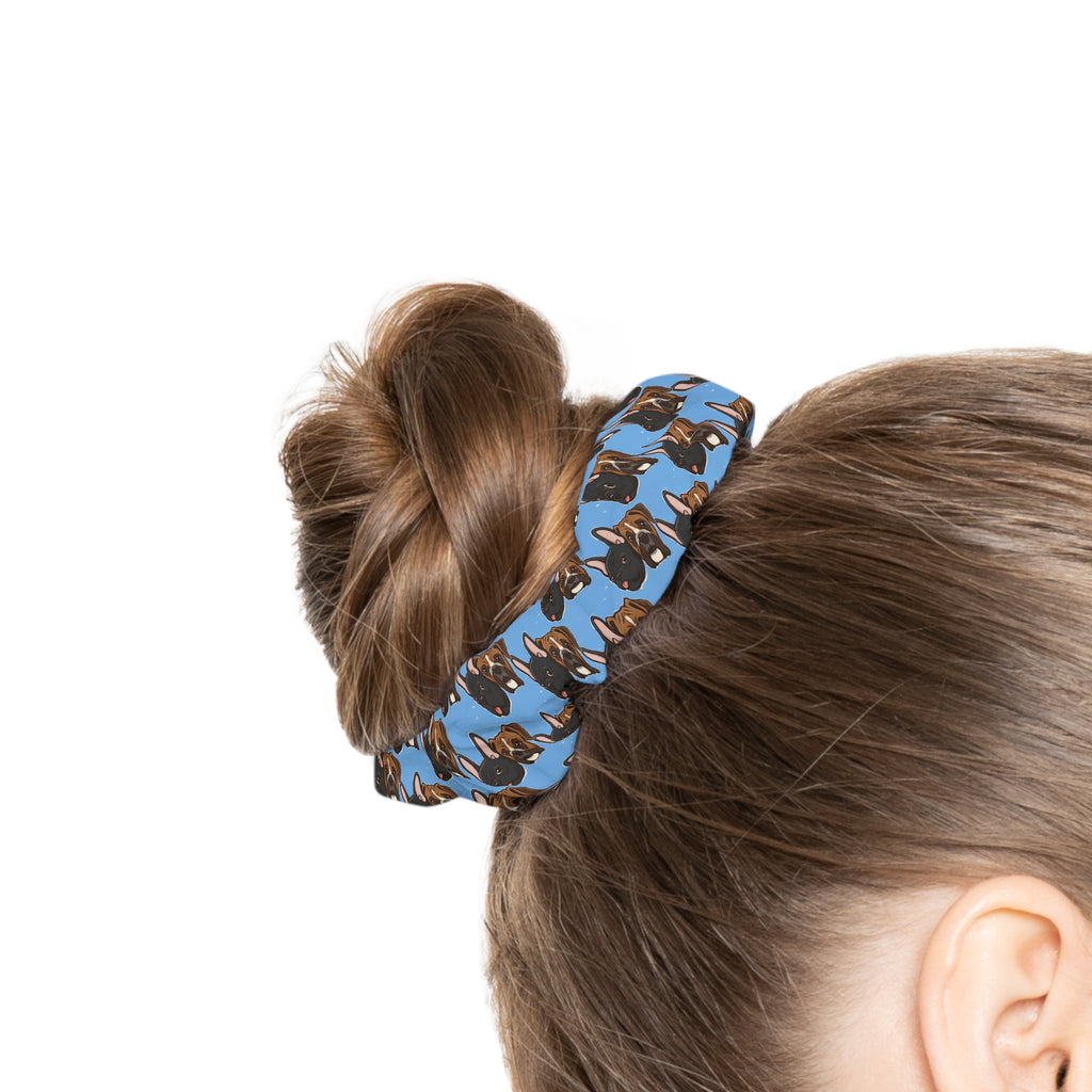 M&T Pattern Scrunchie — Cute Dog Hair Tie on Sky Blue