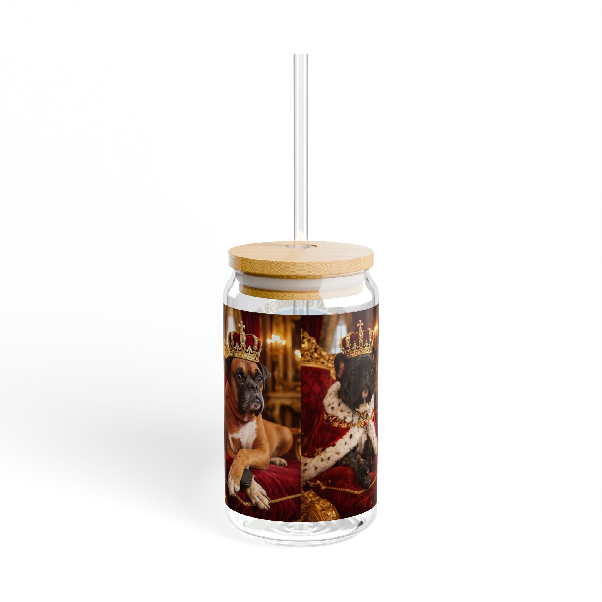 Dog Lover Sipper Glass 16oz — Cute Boxer & Frenchie Illustration Travel Cup