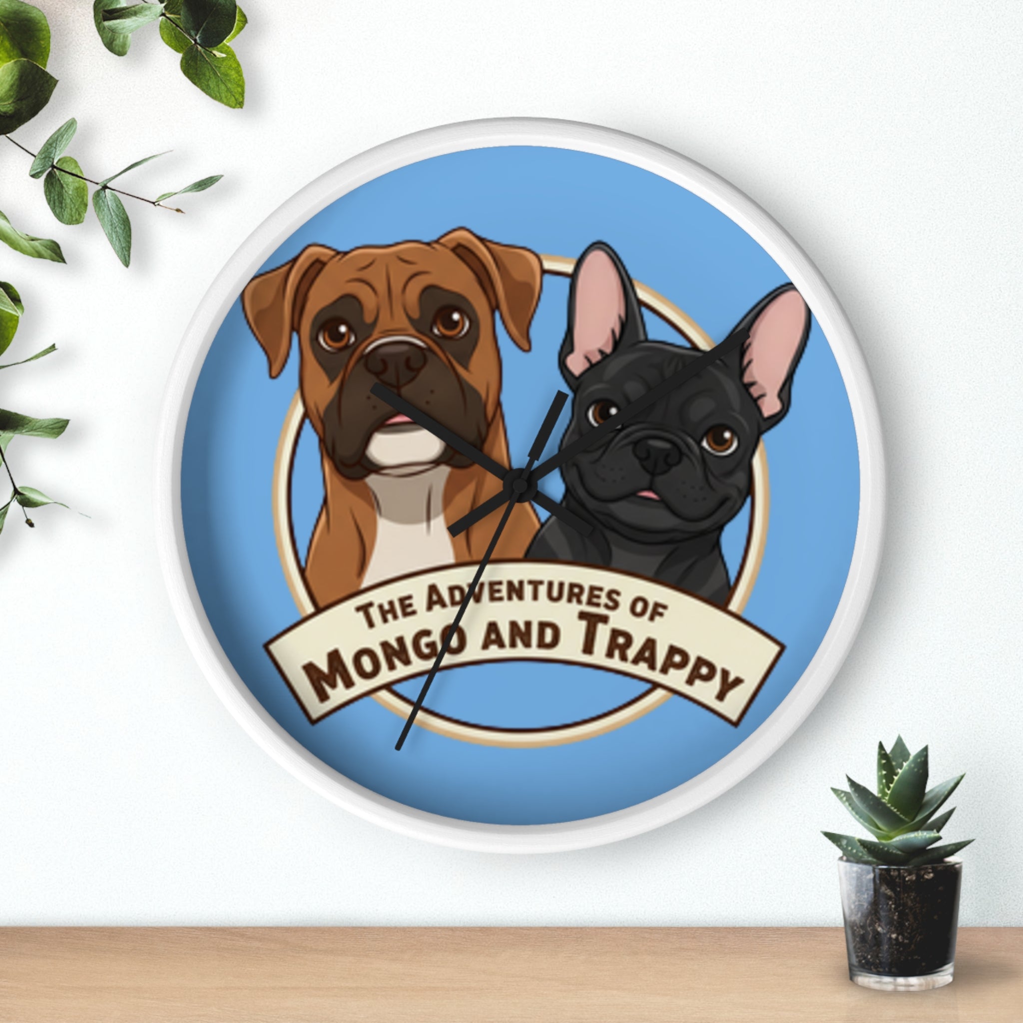 The Adventures of Mongo and Trappy Wall Clock — Cute Boxer & French Bulldog Pet Decor