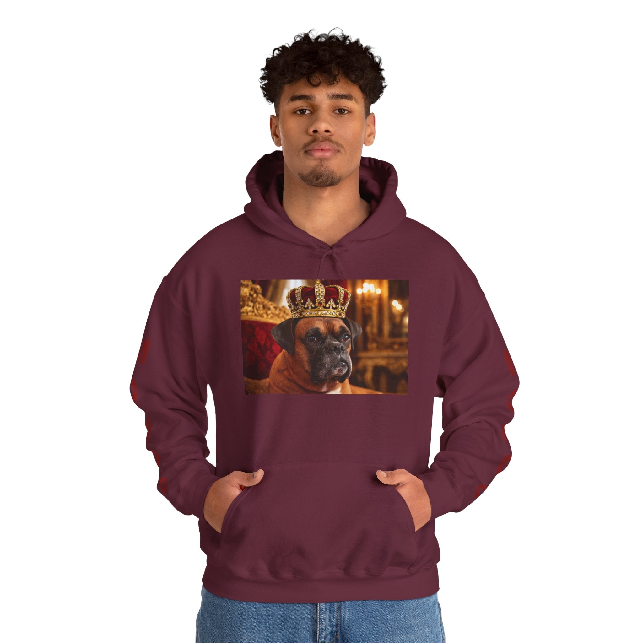 King Mungo Hoodie – Royal Dog Photo Pullover with 'Mungo' Sleeve Text