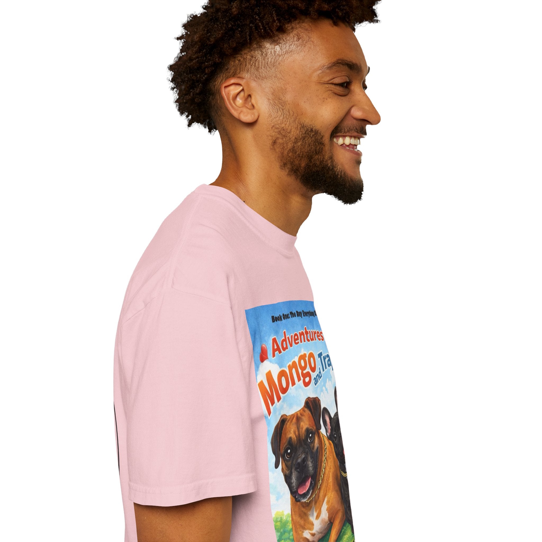Adventures of Mongo & Trappy T-Shirt — Illustrated Dog Book Cover Tee with QR Code