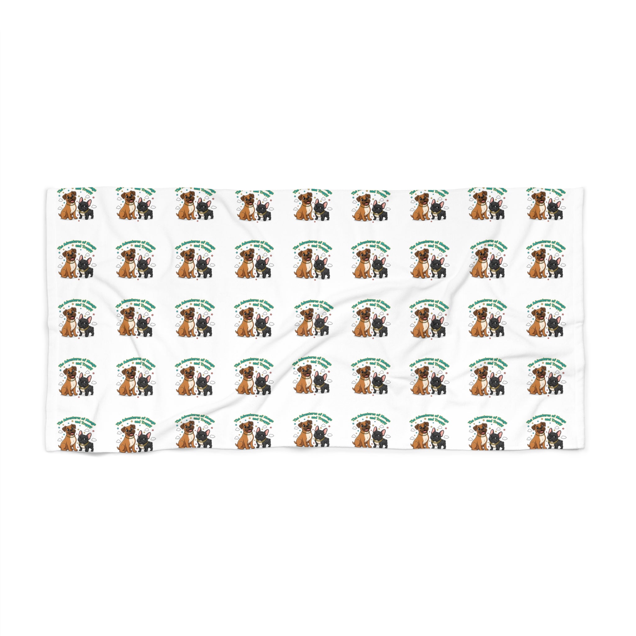 Beach Towel — Tropical Dog Pattern Beach Towel (Cute Puppy with Palm Tree)