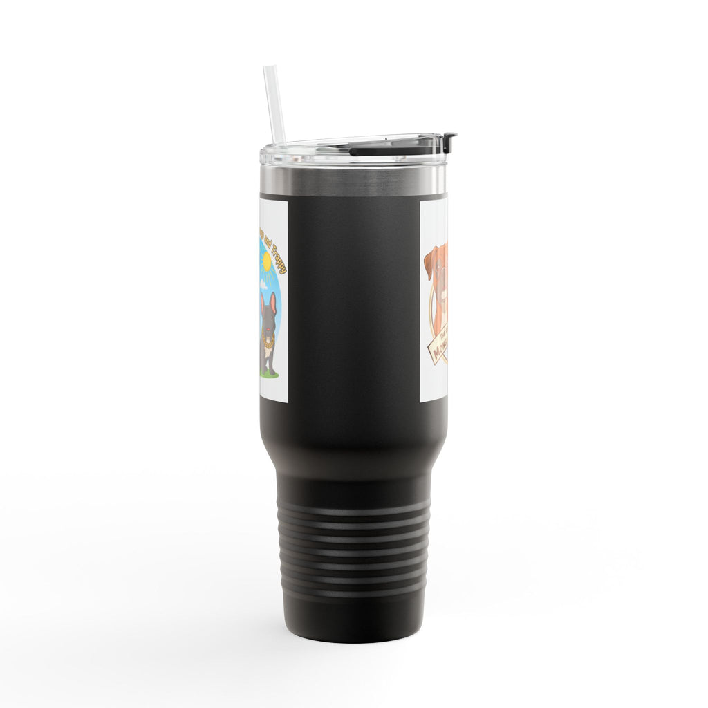 40oz Insulated Travel Mug — "My Adventures with Mongo and Trapper" Dog Portrait Tumbler