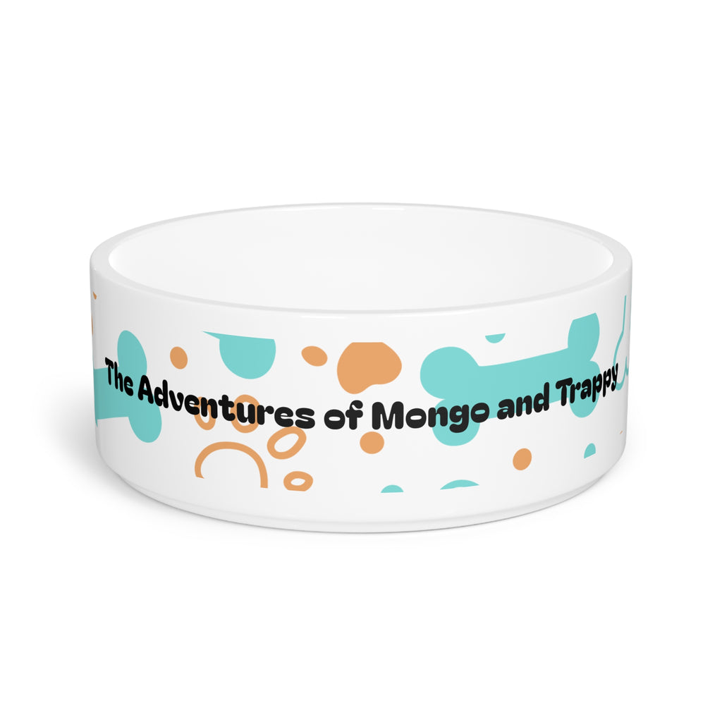 Custom Pet Bowl — "The Adventures of Mongo and Trappy" Bone & Dot Design