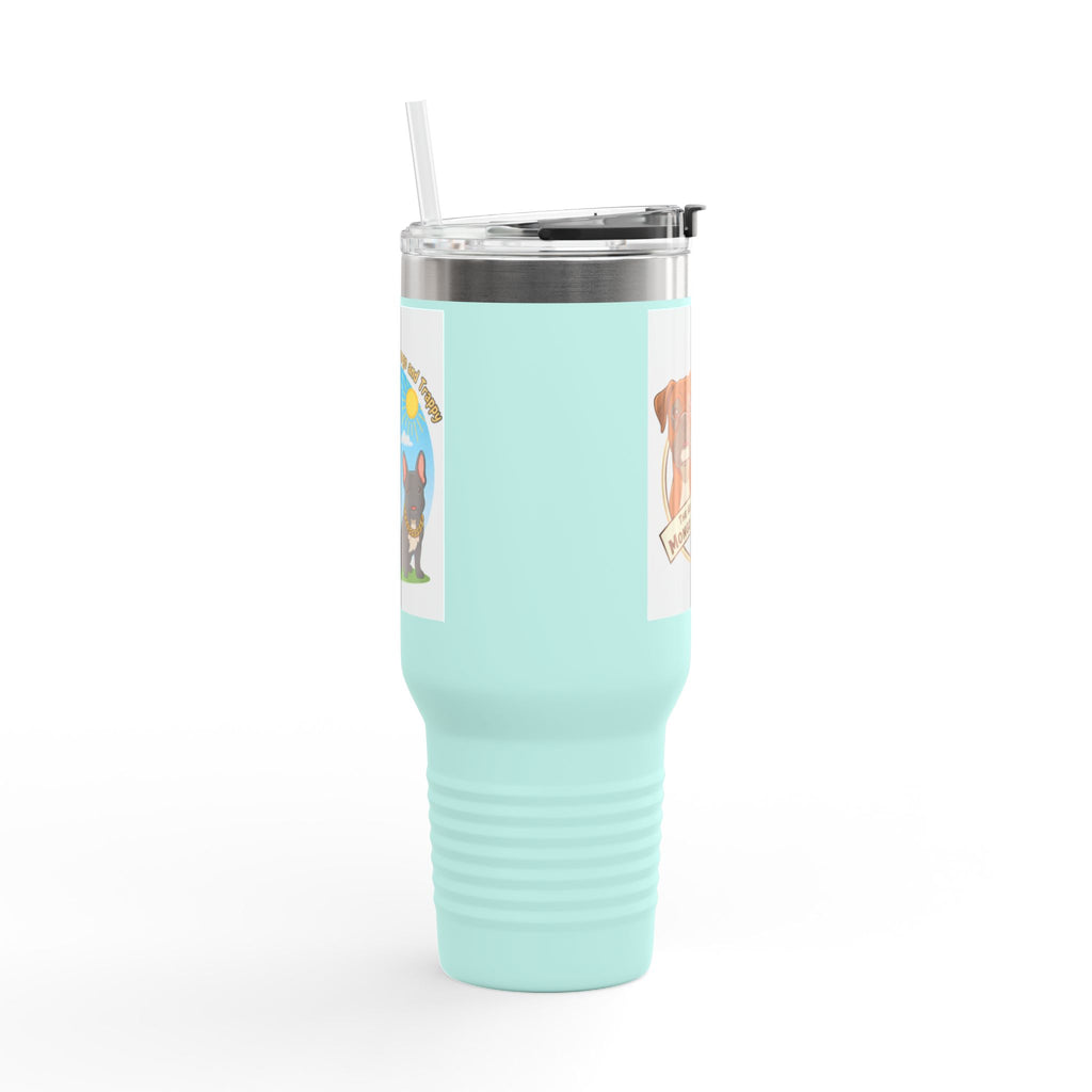 40oz Insulated Travel Mug — "My Adventures with Mongo and Trapper" Dog Portrait Tumbler