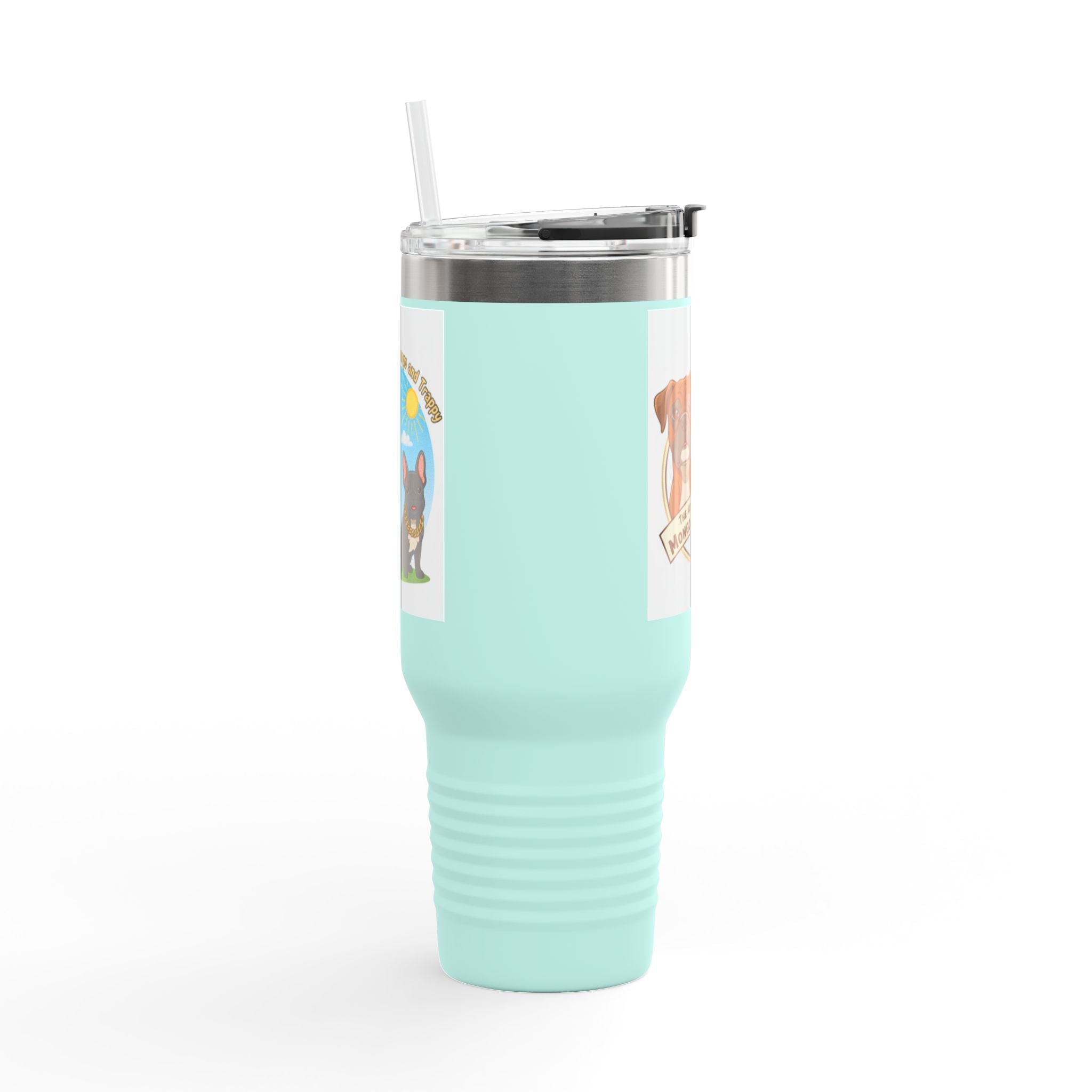 40oz Insulated Travel Mug — "My Adventures with Mongo and Trapper" Dog Portrait Tumbler