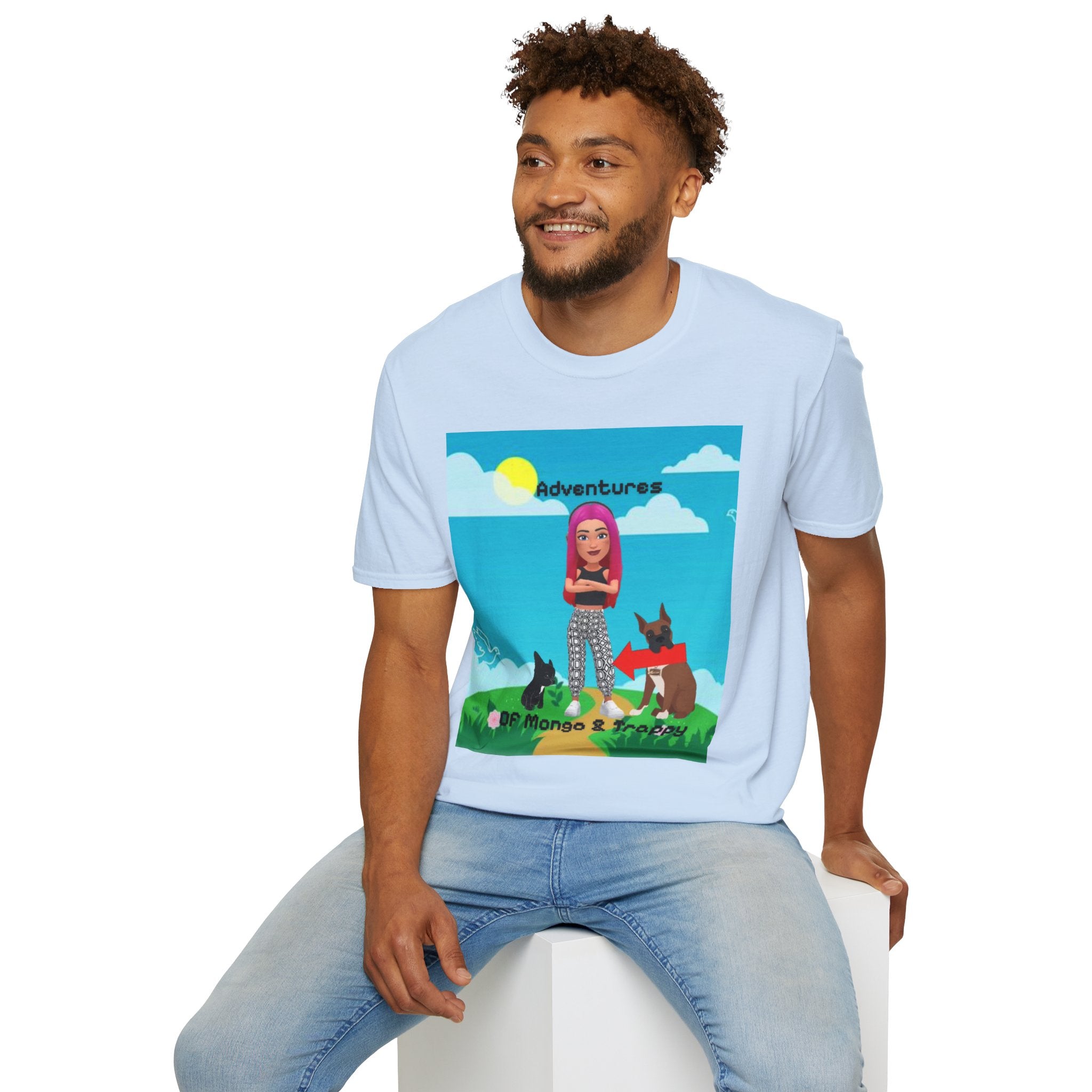 Adventure Graphic T-Shirt — “Adventures of Mongo & Trappy” with Back QR Code