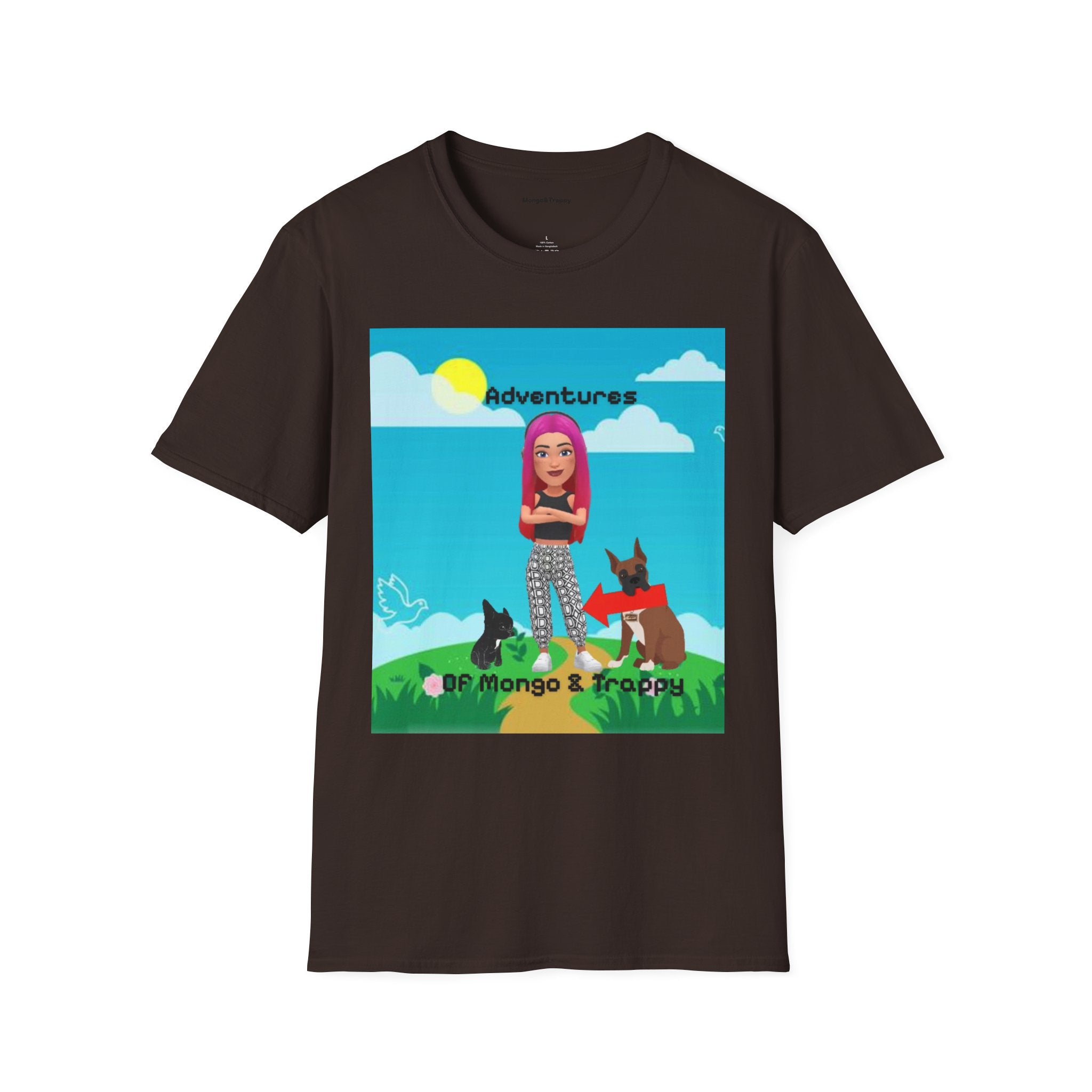 Adventure Graphic T-Shirt — “Adventures of Mongo & Trappy” with Back QR Code
