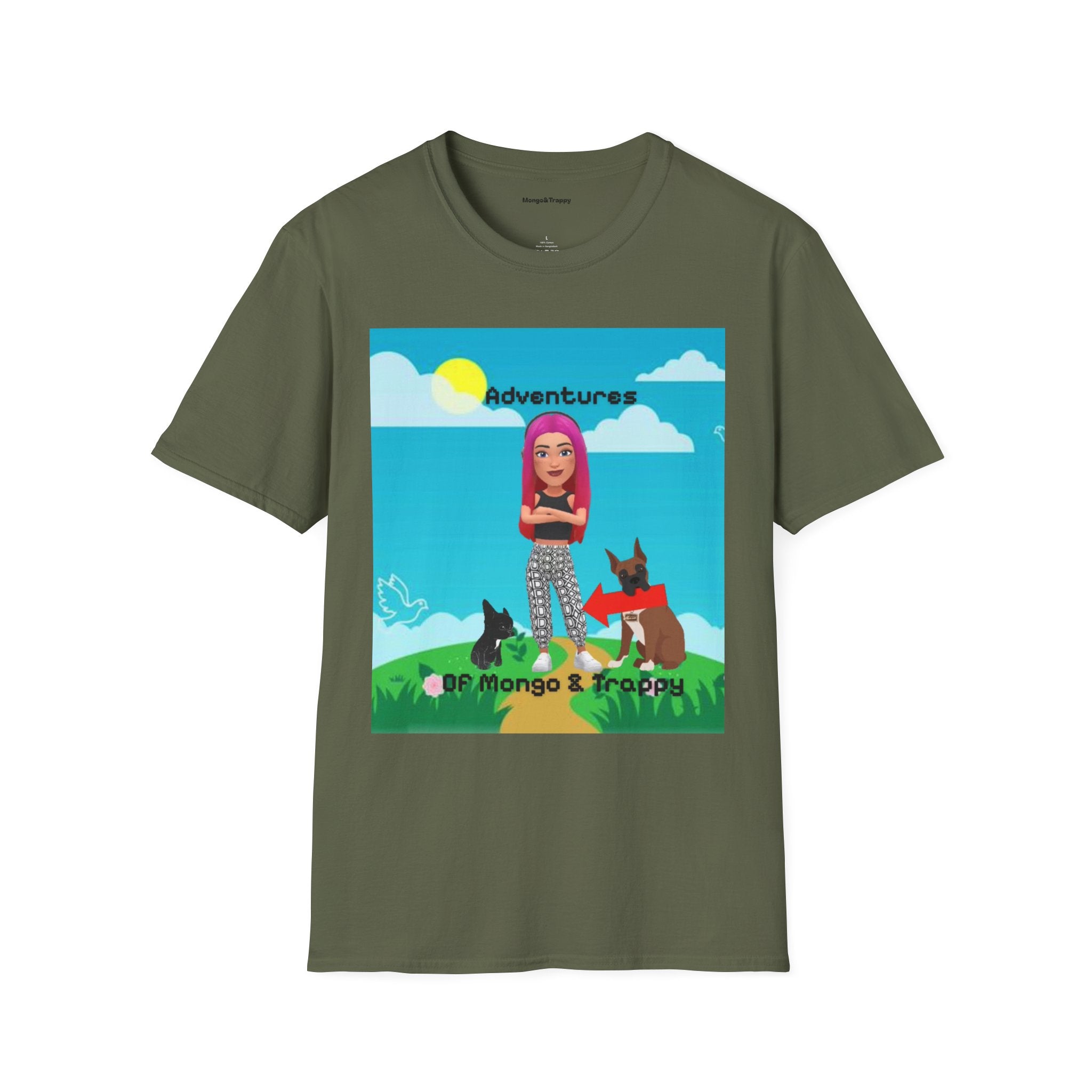 Adventure Graphic T-Shirt — “Adventures of Mongo & Trappy” with Back QR Code