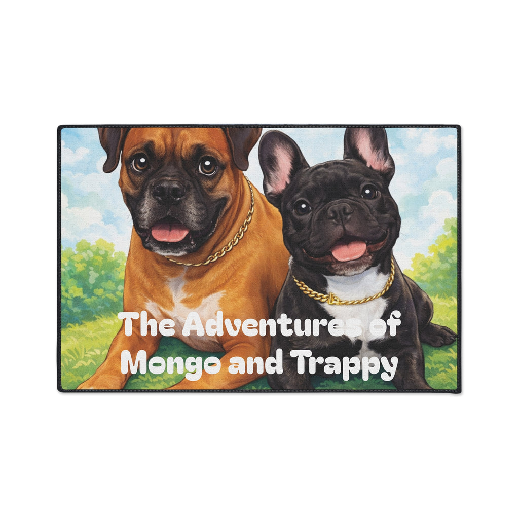 Personalized Dog Floor Mat — "The Adventures of Mongo and Trappy" Heavy-Duty Welcome Mat