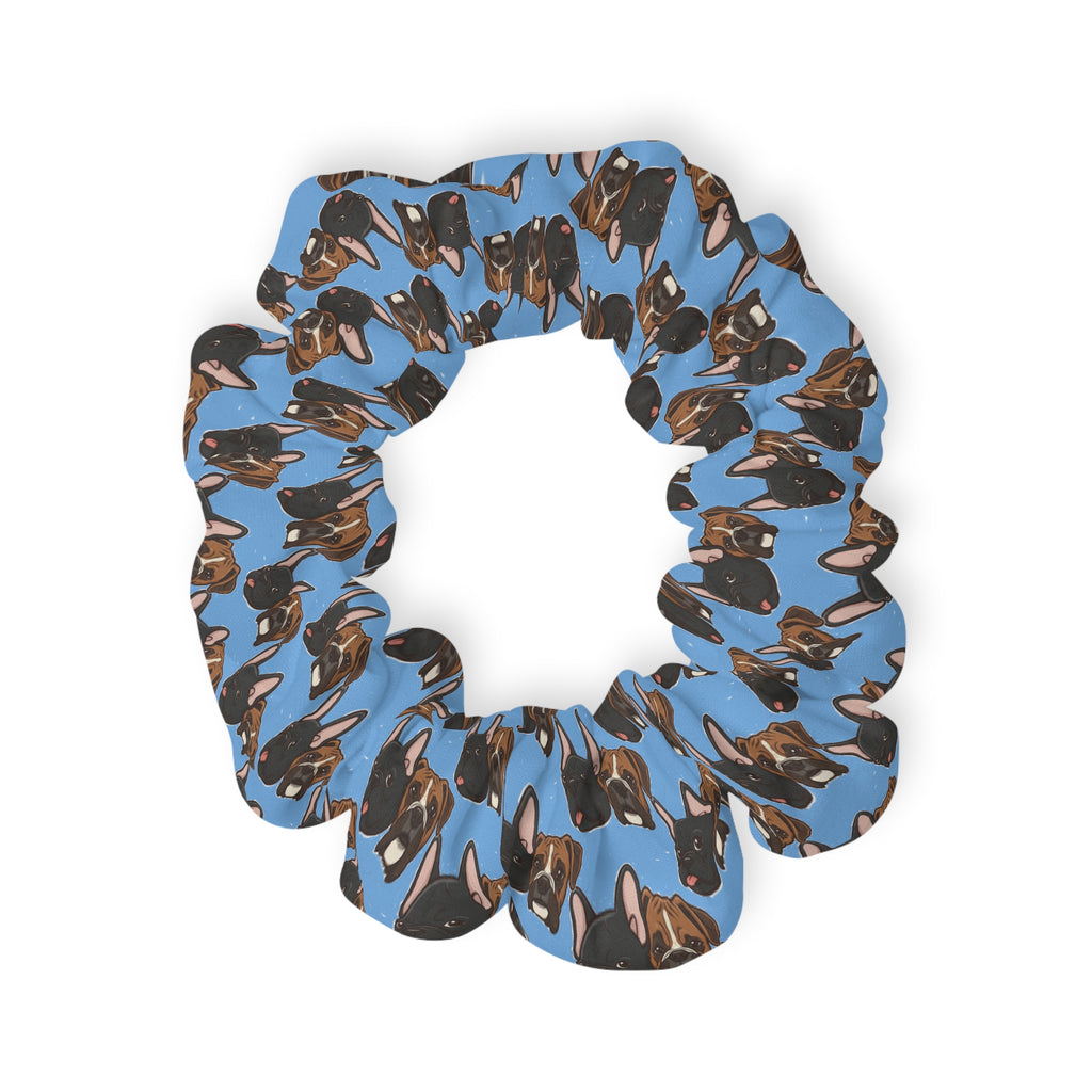 M&T Pattern Scrunchie — Cute Dog Hair Tie on Sky Blue