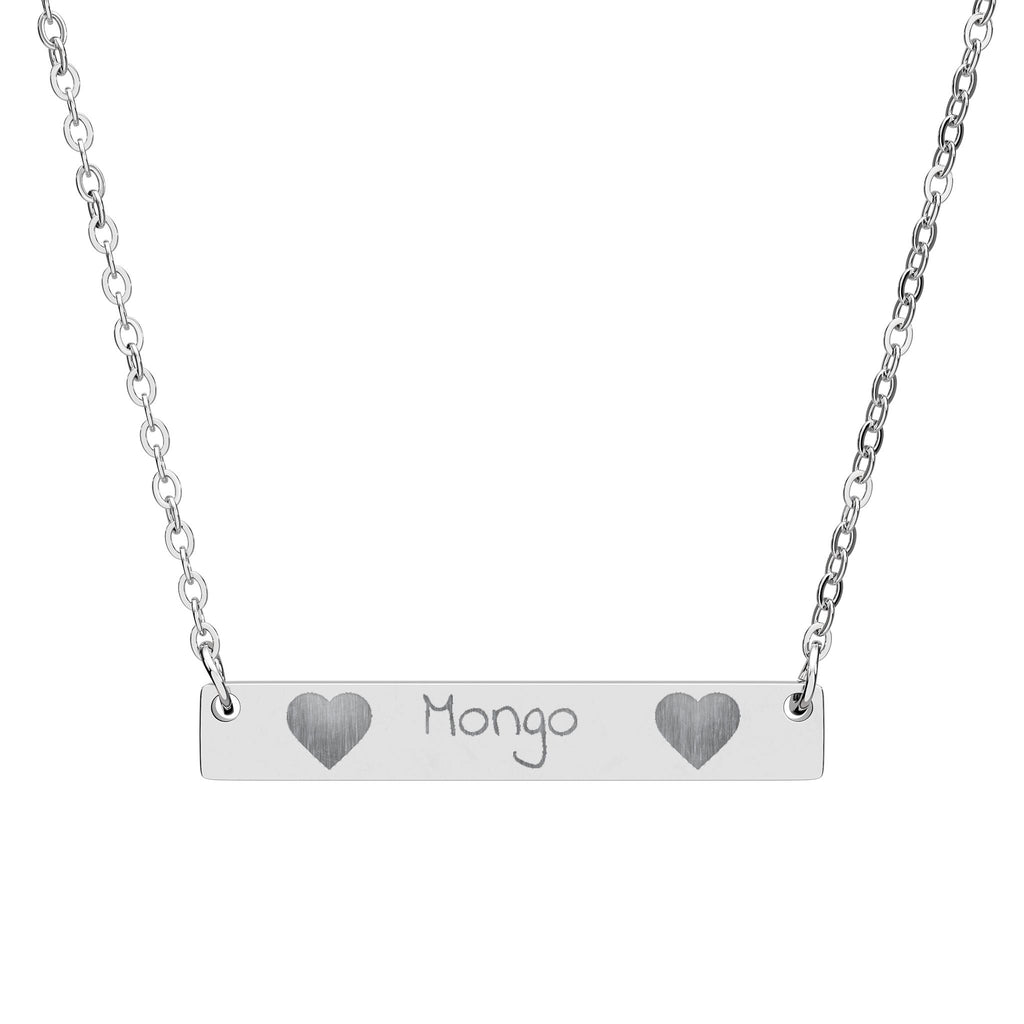 Engravable Horizontal Bar Necklace — Personalized Name Plate with Heart Accents