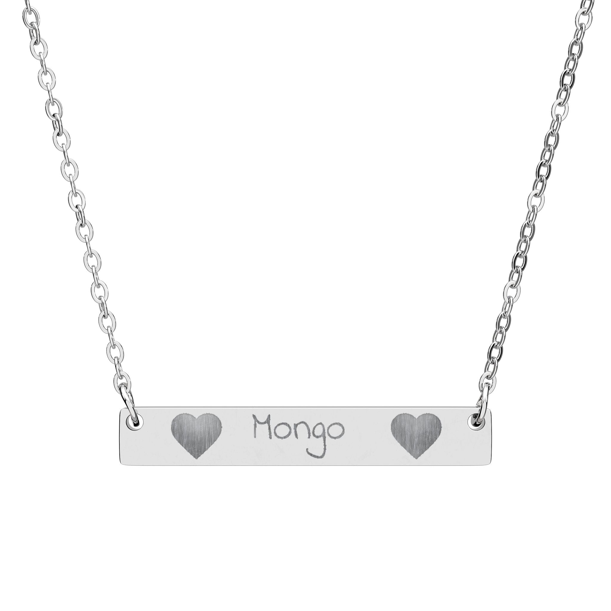 Engravable Horizontal Bar Necklace — Personalized Name Plate with Heart Accents