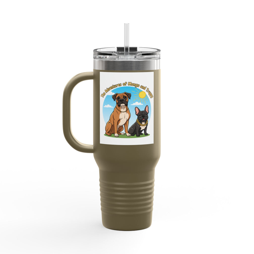 40oz Insulated Travel Mug — "My Adventures with Mongo and Trapper" Dog Portrait Tumbler