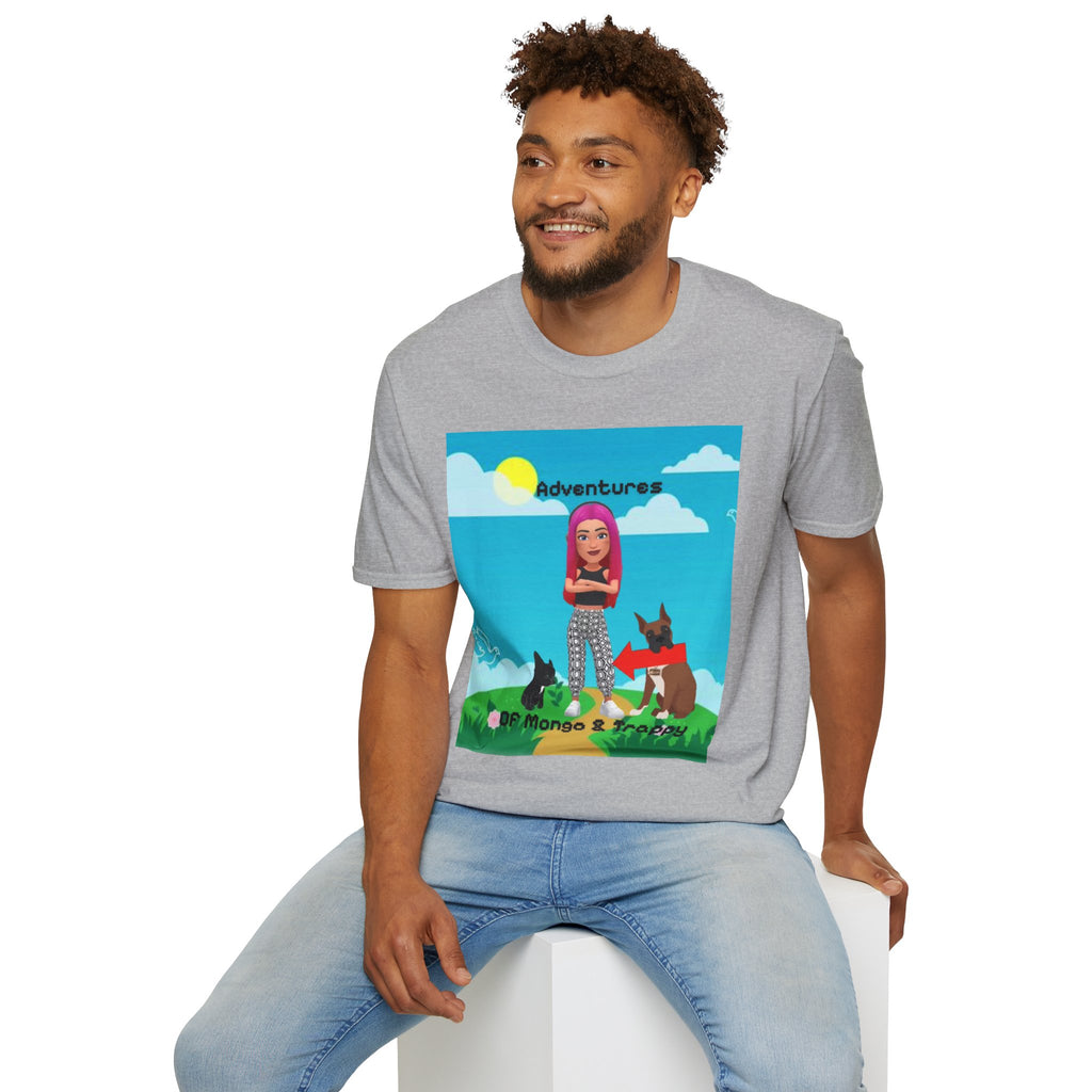 Adventure Graphic T-Shirt — “Adventures of Mongo & Trappy” with Back QR Code
