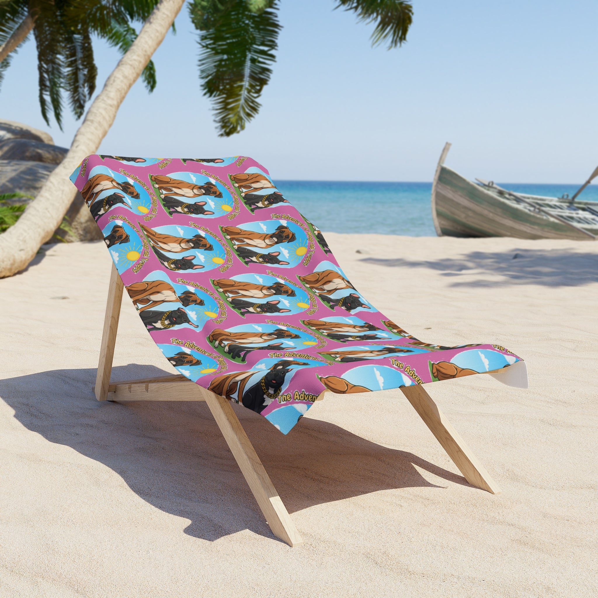 Personalized Dog Pattern Beach Towel — Cute Boxer & Frenchie Paw Print Design