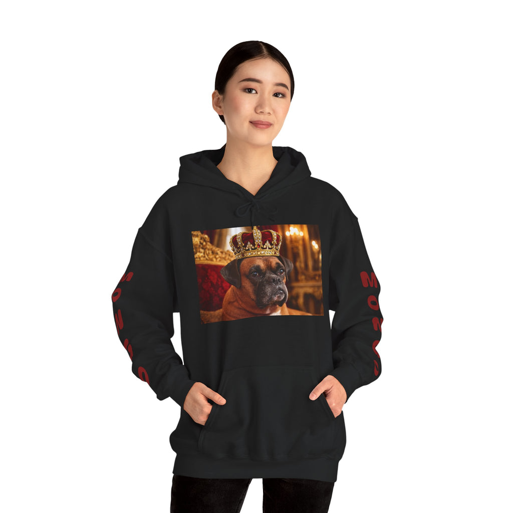 King Mungo Hoodie – Royal Dog Photo Pullover with 'Mungo' Sleeve Text