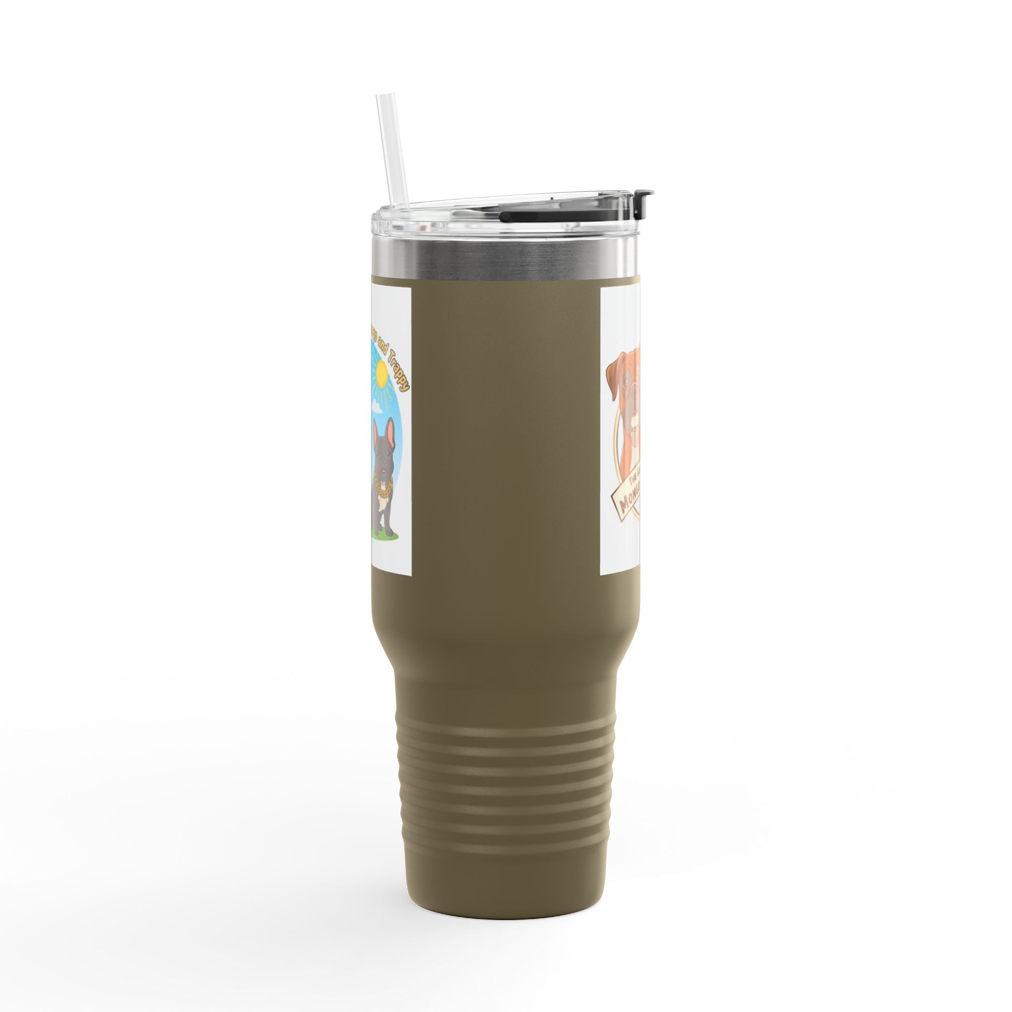 40oz Insulated Travel Mug — "My Adventures with Mongo and Trapper" Dog Portrait Tumbler