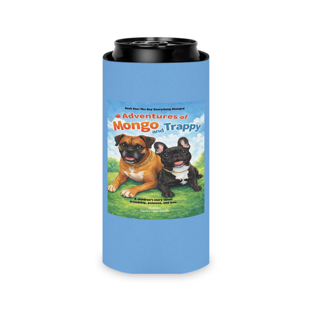 Can Cooler — 'Adventures of Mongo and Trappy' Book Cover Design with QR Code