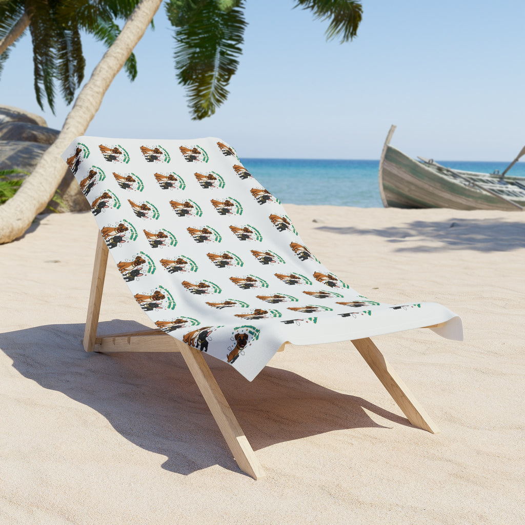 Beach Towel — Tropical Dog Pattern Beach Towel (Cute Puppy with Palm Tree)