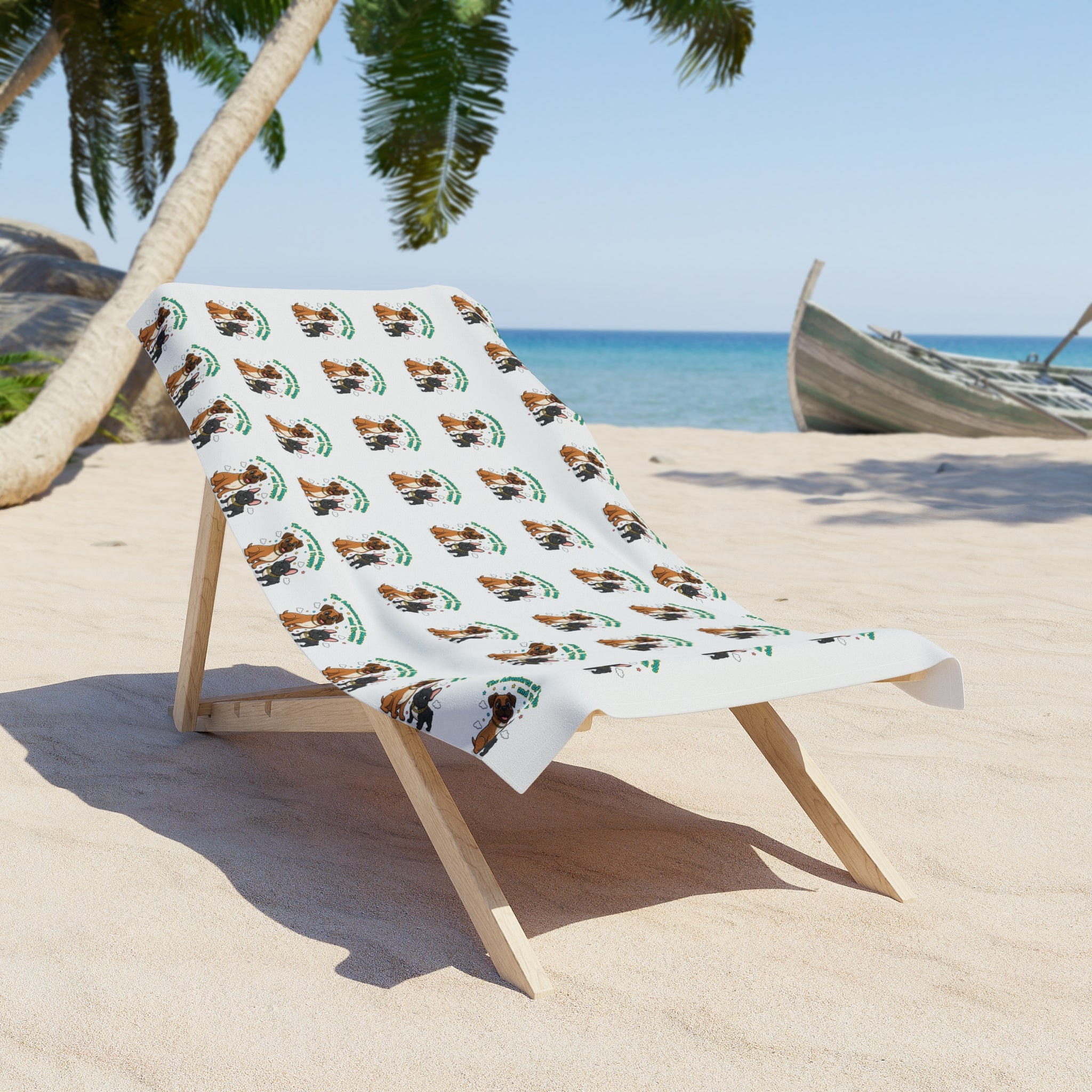 Beach Towel — Tropical Dog Pattern Beach Towel (Cute Puppy with Palm Tree)