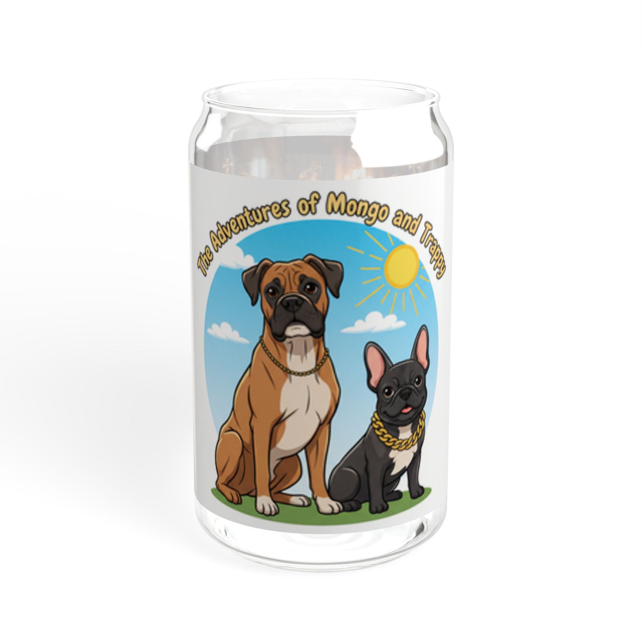 Dog Lover Sipper Glass 16oz — Cute Boxer & Frenchie Illustration Travel Cup