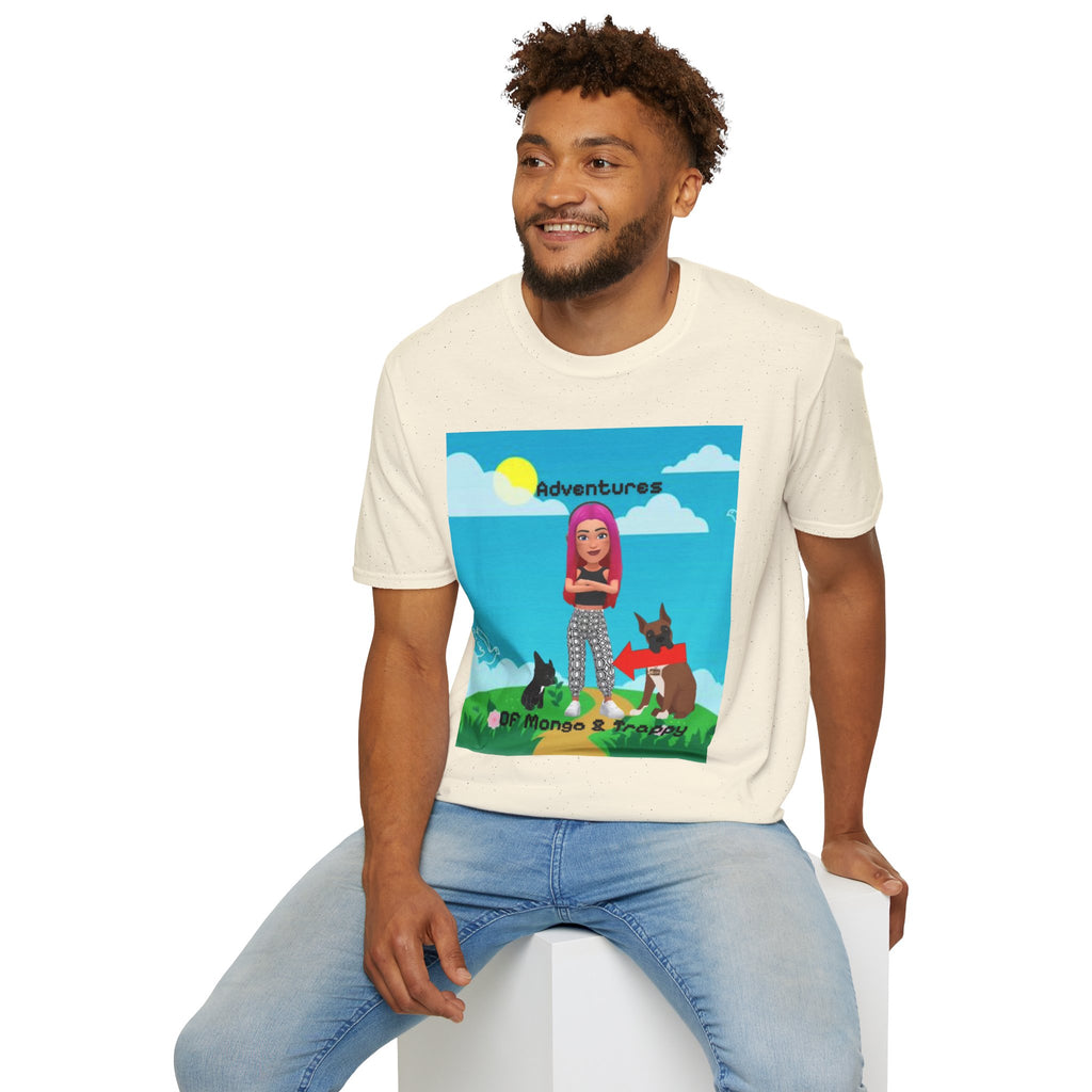 Adventure Graphic T-Shirt — “Adventures of Mongo & Trappy” with Back QR Code