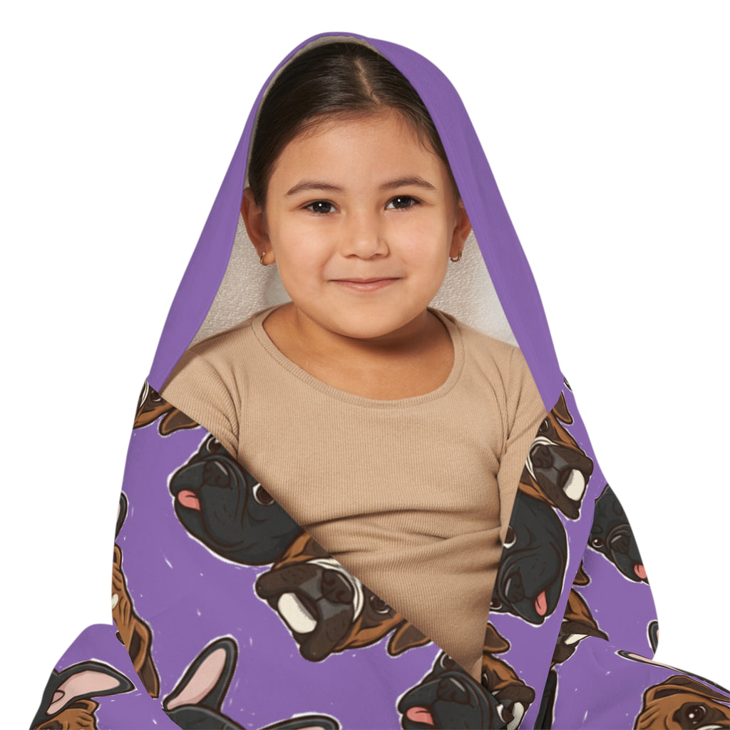 Kids Hooded Beach Towel — Cute French Bulldog Pattern on Purple