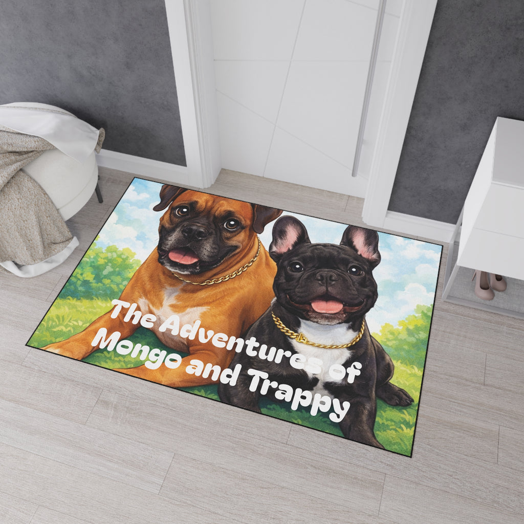 Personalized Dog Floor Mat — "The Adventures of Mongo and Trappy" Heavy-Duty Welcome Mat
