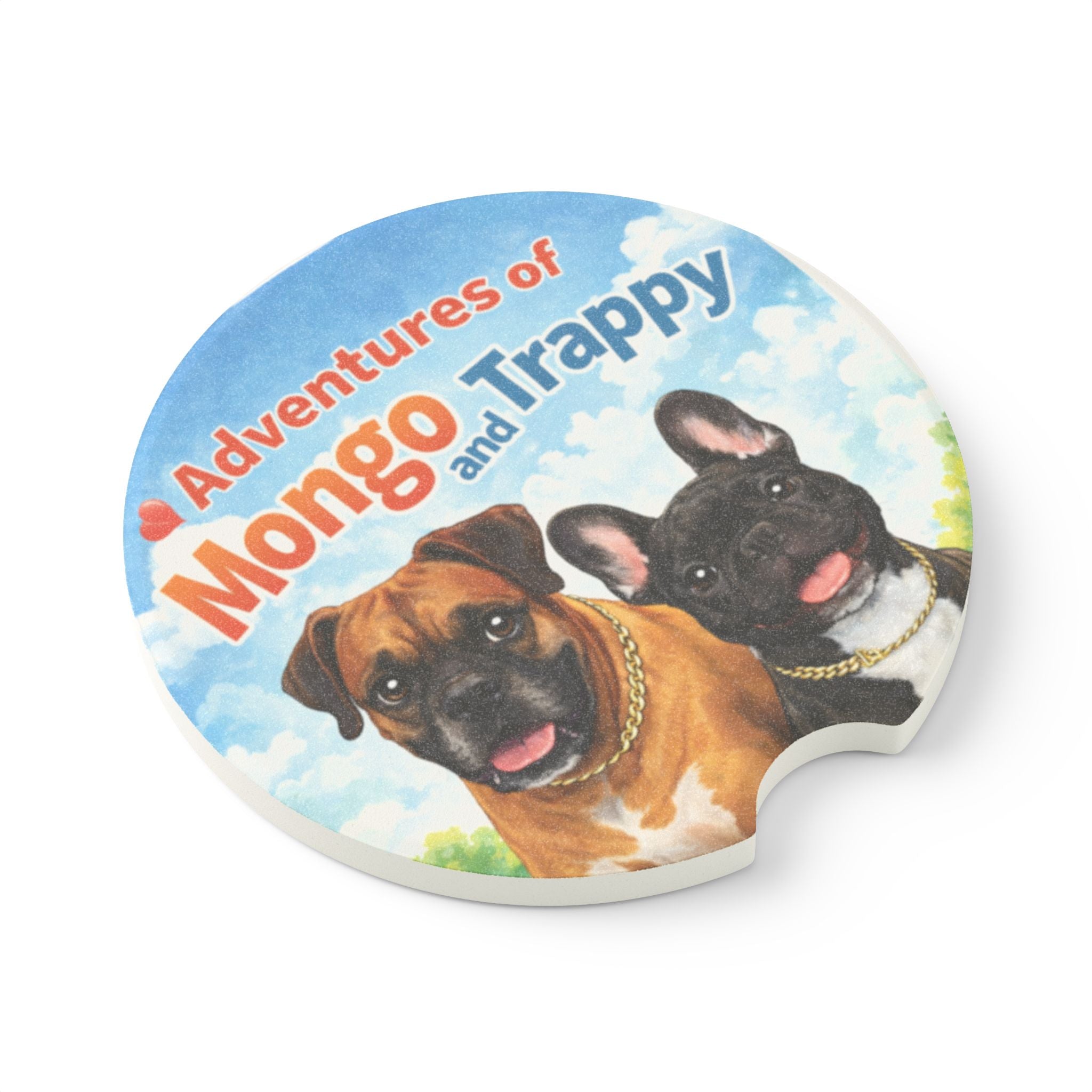 Soapstone Car Coaster — "Adventures of Mongo and Trappy" Cute Dog Portrait Car Coaster