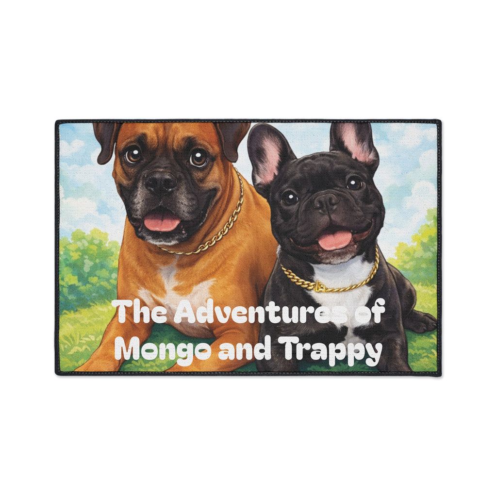 Personalized Dog Floor Mat — "The Adventures of Mongo and Trappy" Heavy-Duty Welcome Mat