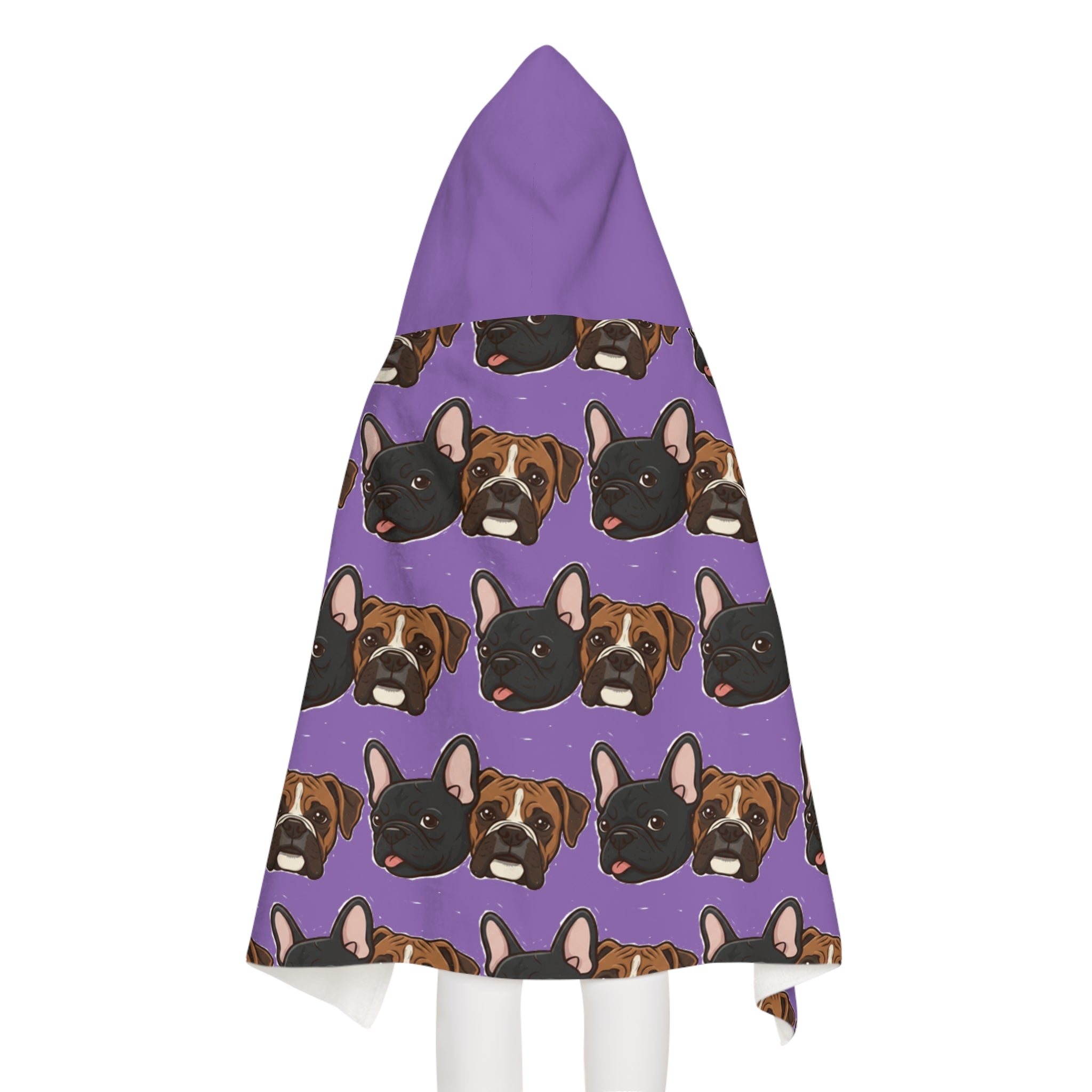 Kids Hooded Beach Towel — Cute French Bulldog Pattern on Purple