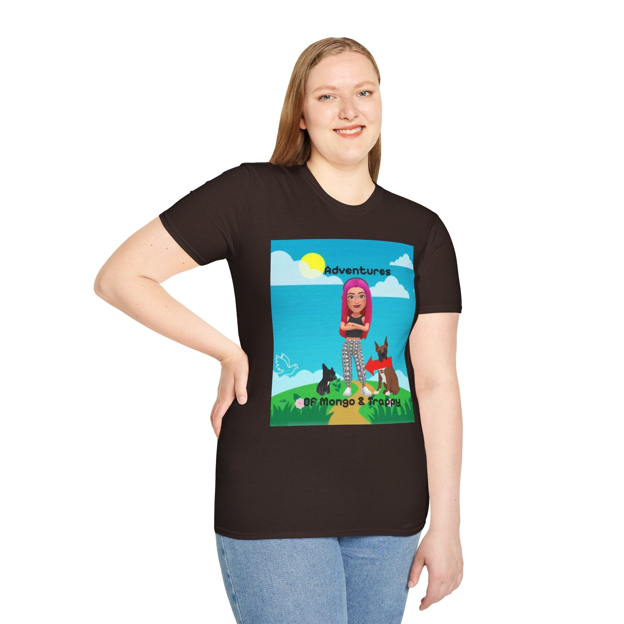 Adventure Graphic T-Shirt — “Adventures of Mongo & Trappy” with Back QR Code