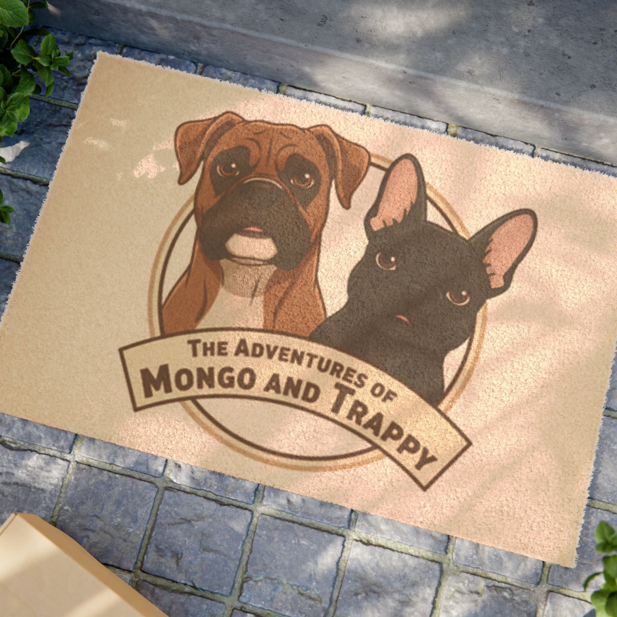 Doormat — "The Adventures of Mongo and Trappy" Pet Portrait Welcome Mat