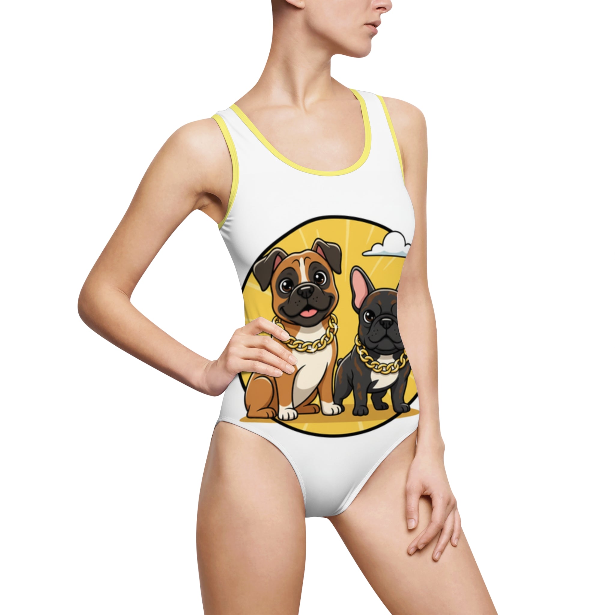 Pug & Frenchie Graphic One-Piece Swimsuit — Cute Dog Summer Swimwear
