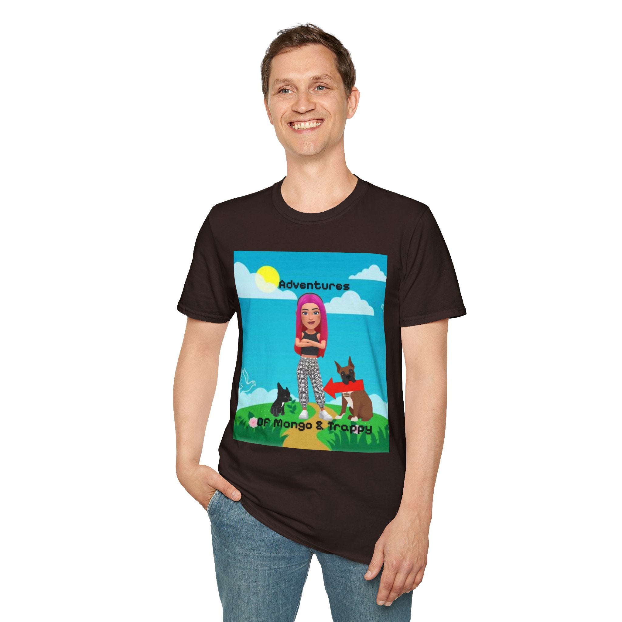 Adventure Graphic T-Shirt — “Adventures of Mongo & Trappy” with Back QR Code