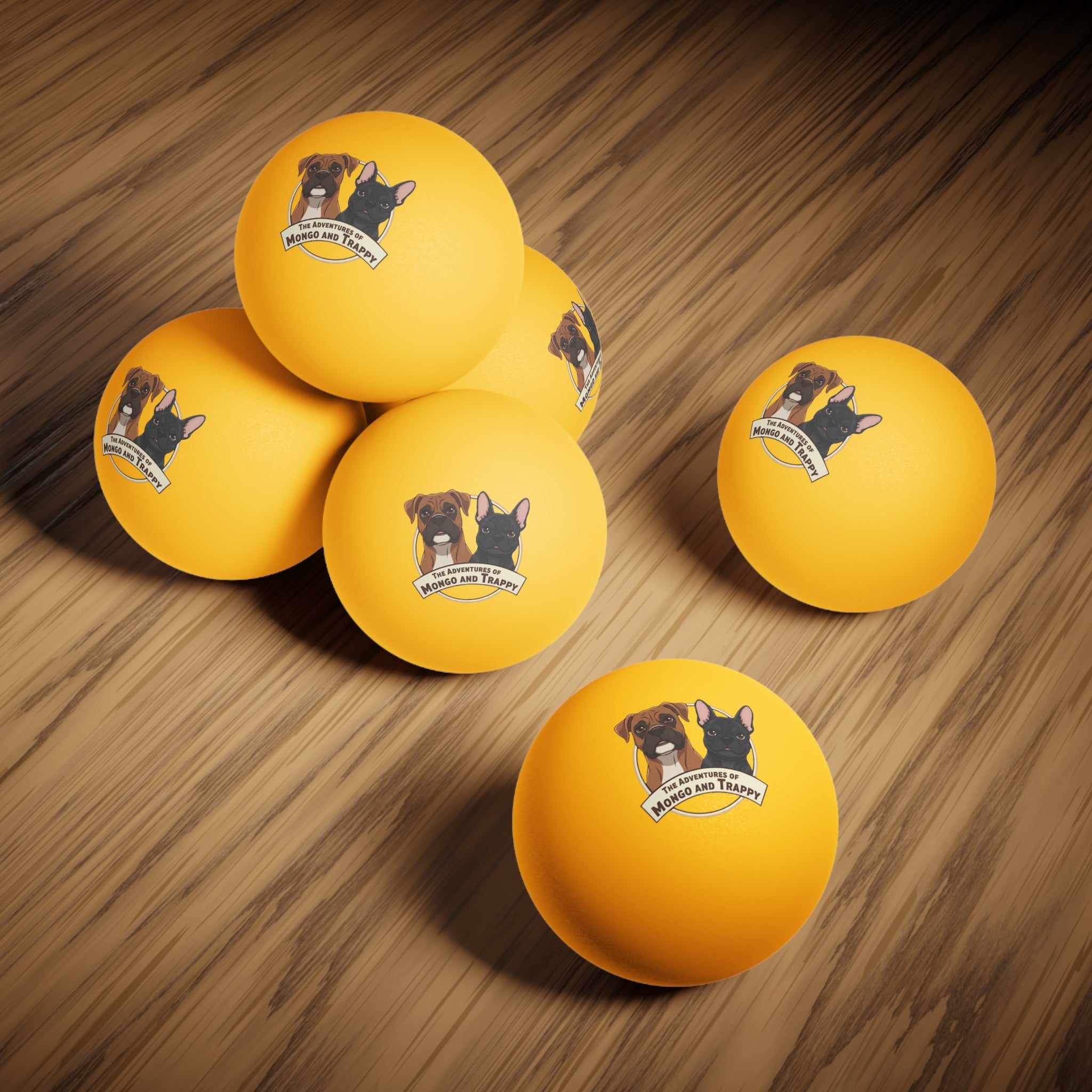 Dog Cartoon Ping Pong Balls – "The Adventures of Mongo and Trappy" (6-Pack)