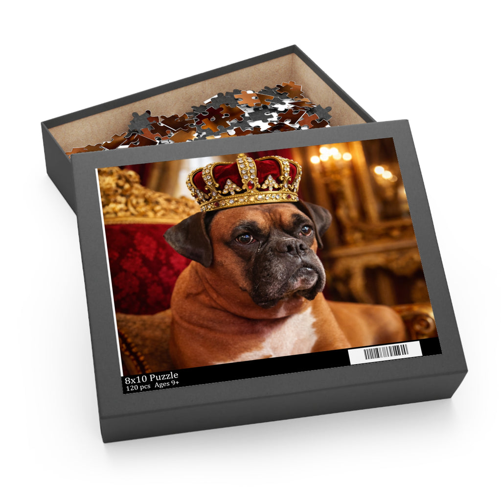 Royal Boxer Dog Puzzle — Crowned Pet Portrait Jigsaw (120/252/500 pcs)