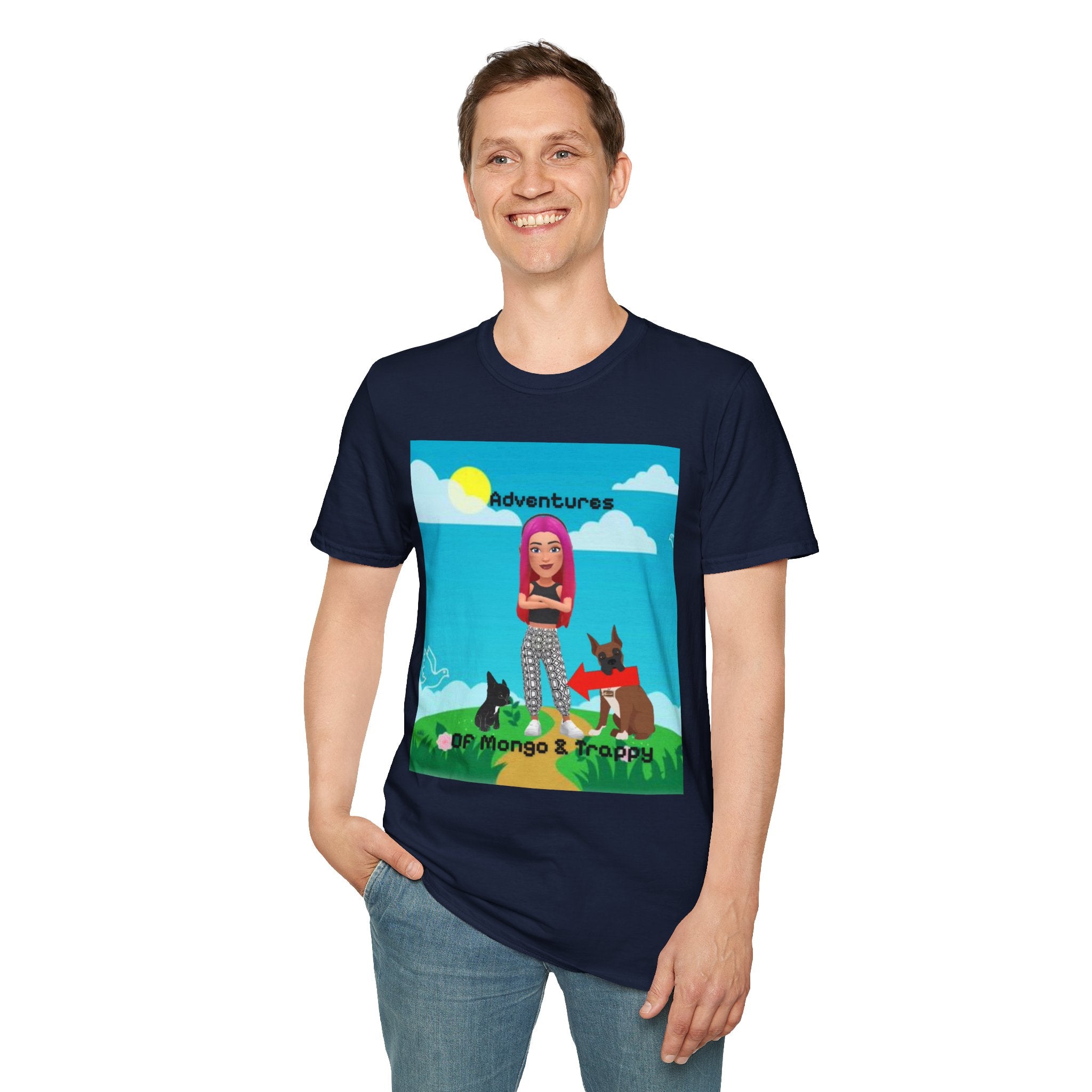 Adventure Graphic T-Shirt — “Adventures of Mongo & Trappy” with Back QR Code