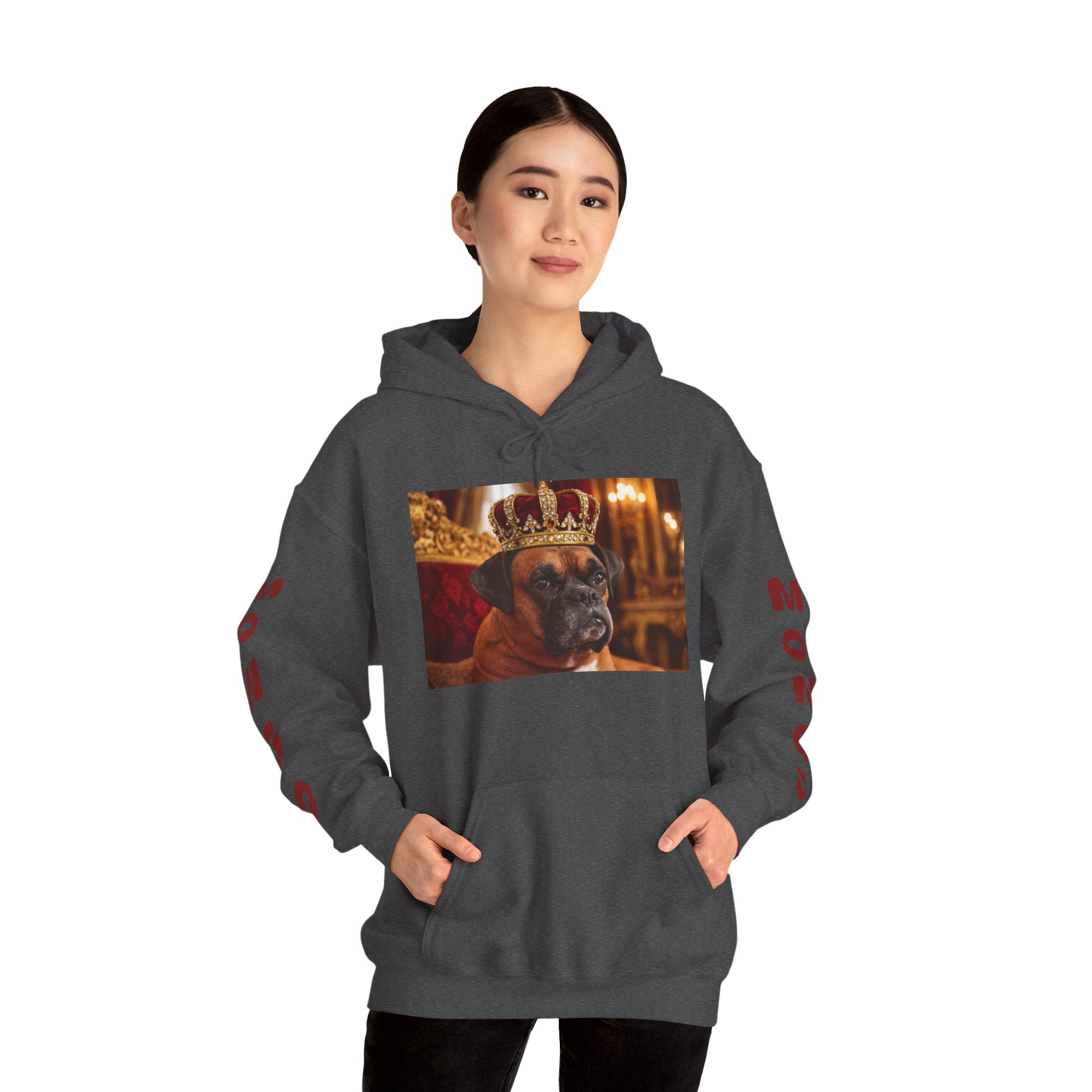 King Mungo Hoodie – Royal Dog Photo Pullover with 'Mungo' Sleeve Text