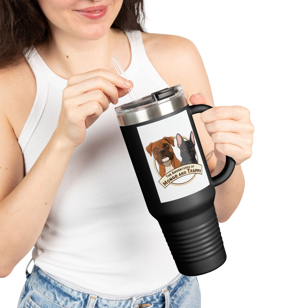 40oz Insulated Travel Mug — "My Adventures with Mongo and Trapper" Dog Portrait Tumbler