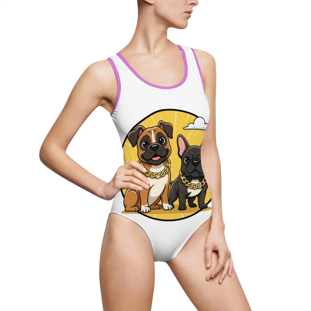 Pug & Frenchie Graphic One-Piece Swimsuit — Cute Dog Summer Swimwear