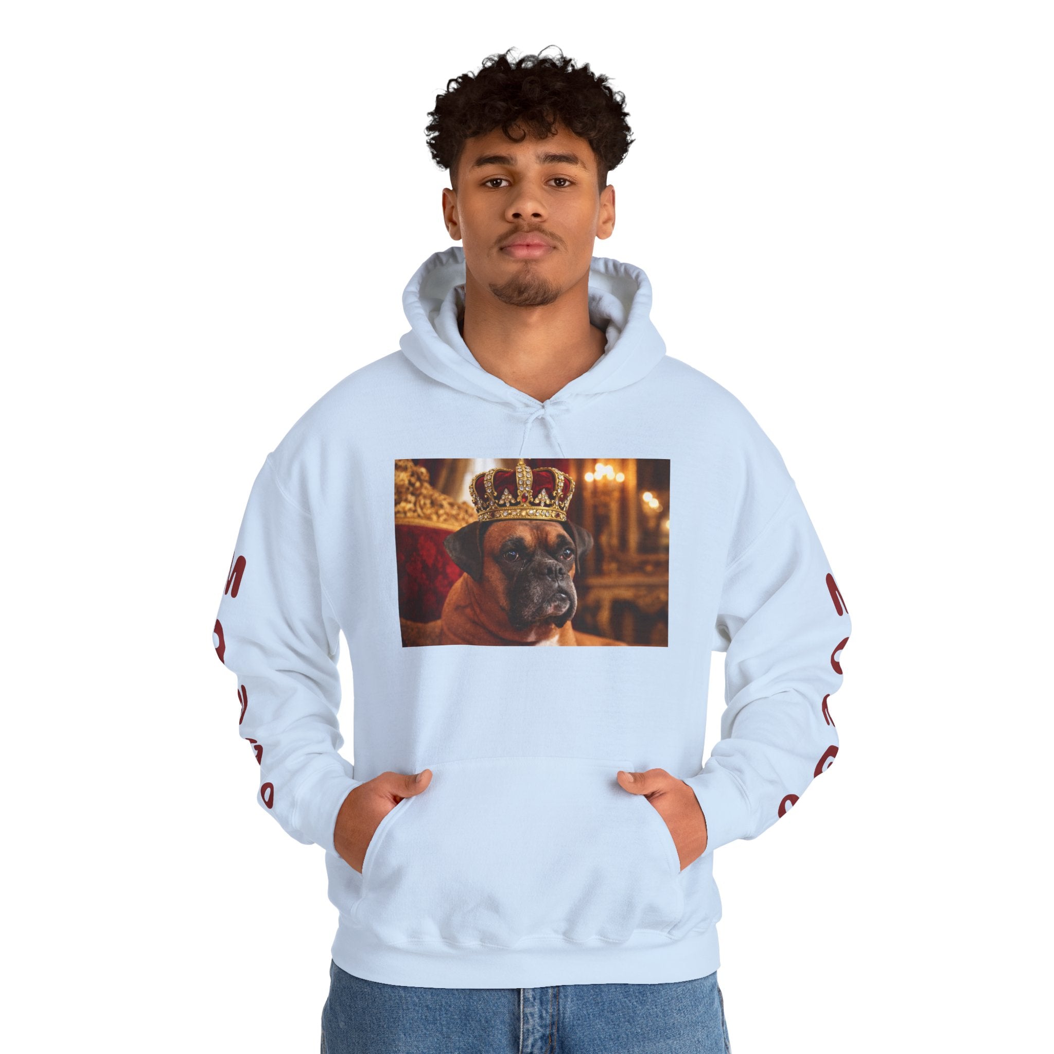 King Mungo Hoodie – Royal Dog Photo Pullover with 'Mungo' Sleeve Text