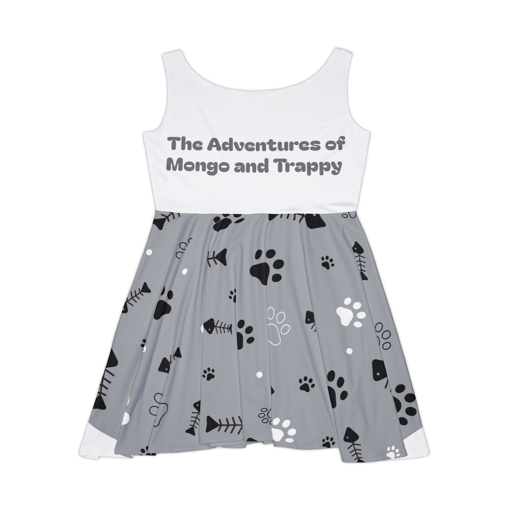 The Adventures of Mongo and Trappy Skater Dress — Cute Paw Print Dog Print Dress