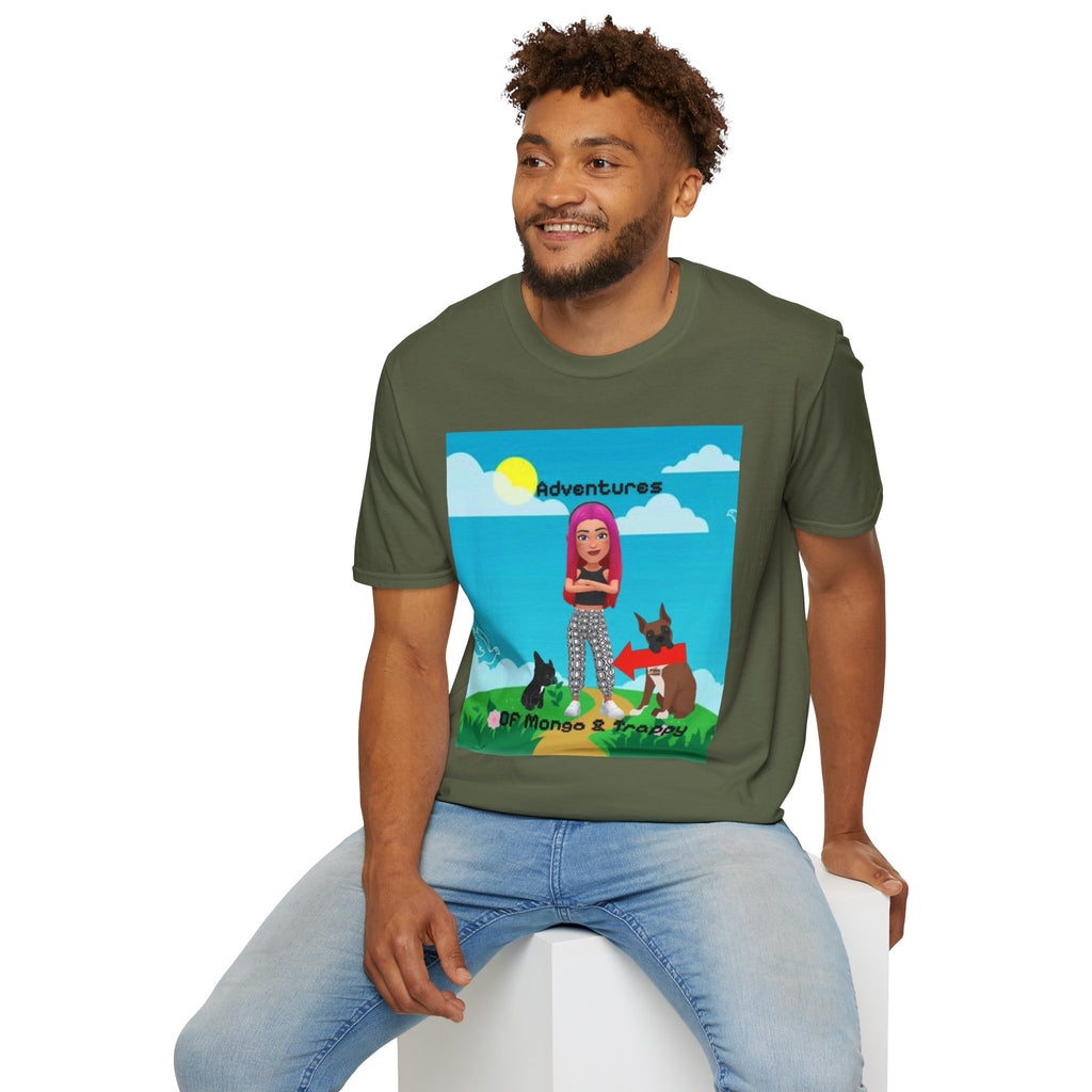 Adventure Graphic T-Shirt — “Adventures of Mongo & Trappy” with Back QR Code