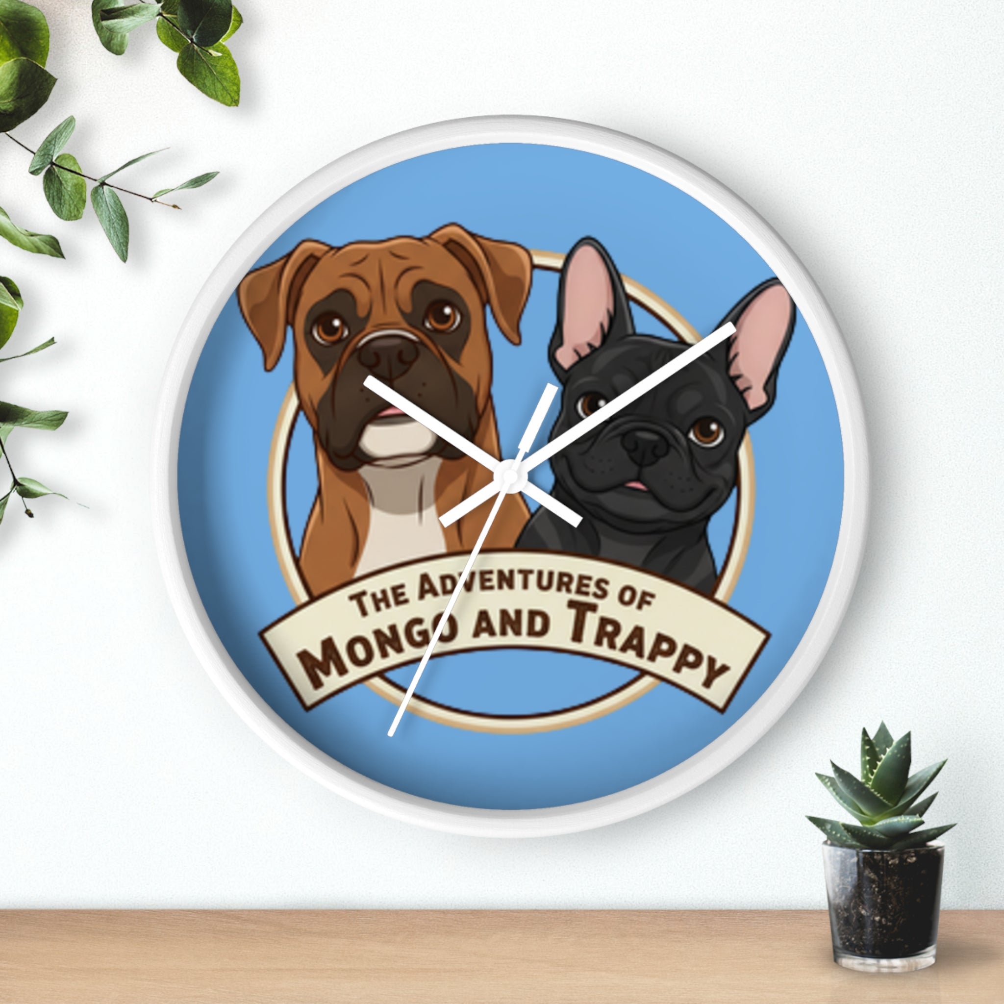 The Adventures of Mongo and Trappy Wall Clock — Cute Boxer & French Bulldog Pet Decor
