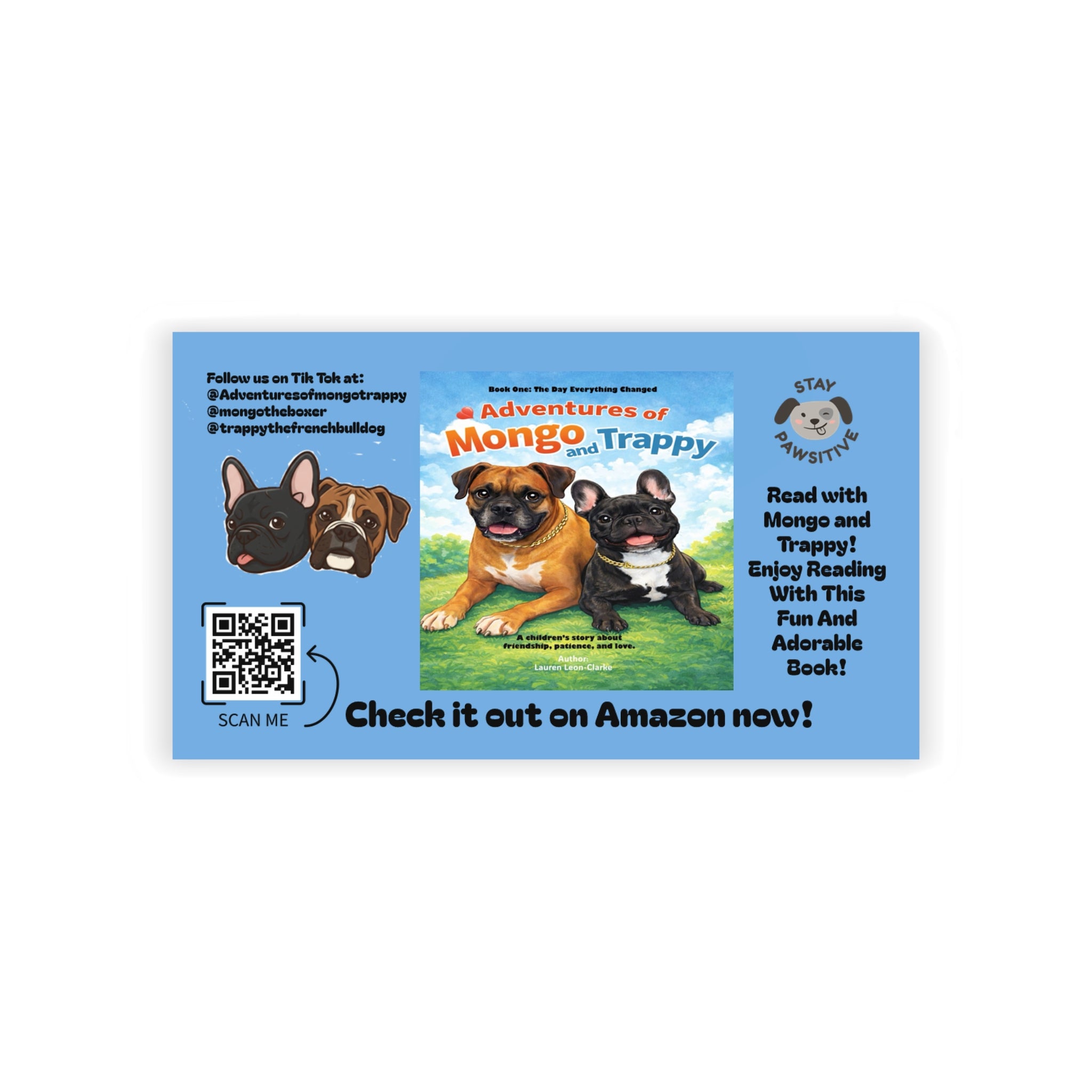 Blue Promotional Business Cards — 'Adventures of Mongo & Trappy' Book Marketing Card with QR Code