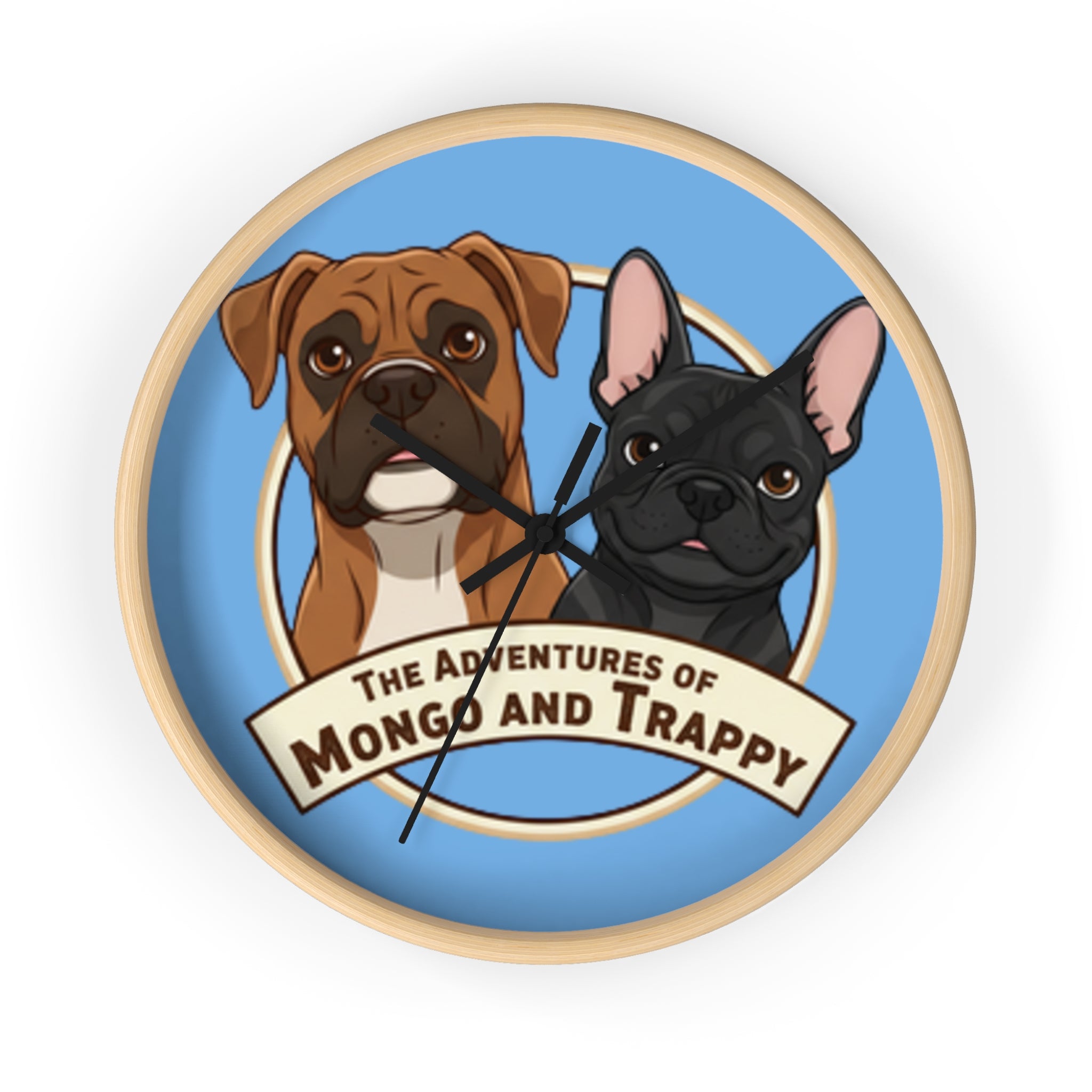 The Adventures of Mongo and Trappy Wall Clock — Cute Boxer & French Bulldog Pet Decor